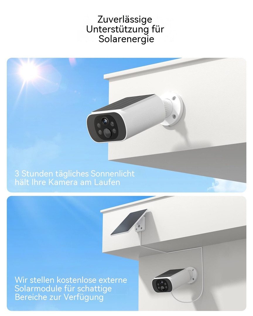 Topcony Überwachungskamera 4MP Solar Überwachungskamera Aussen 100% Kabellos &Akku Kamera (Außenbereich, 4MP 2K WLAN, mit Spotlight, 2-tlg., Außenbereich, Solar – Bild 5 von 5