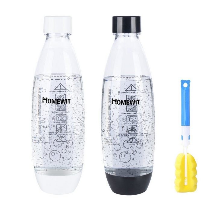 Homewit Wasserkaraffe Zubehör zu Soda-Sprudler 1L PET-Flasche (Set 2-tlg. 2 Flaschen) für SODASTREAM