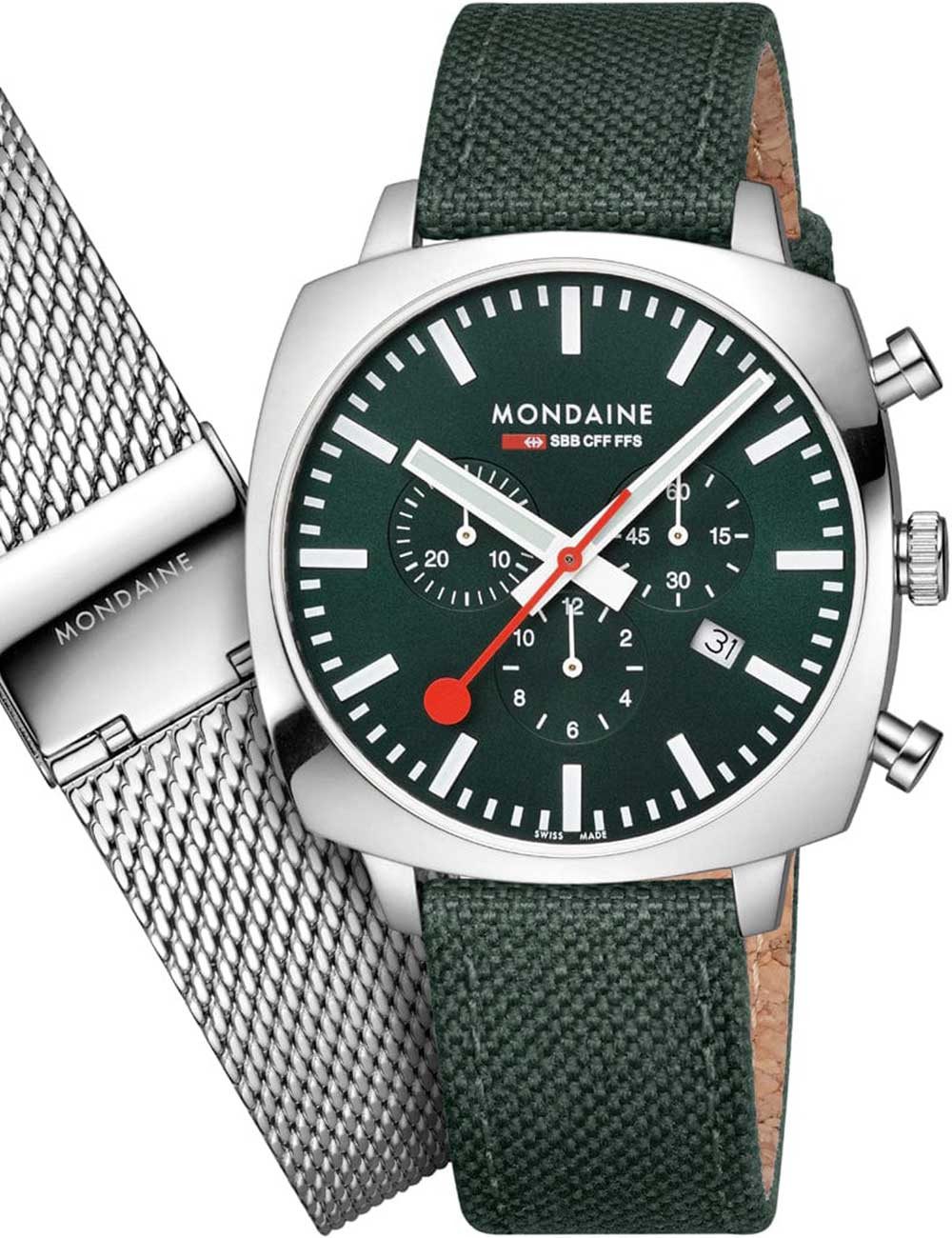 MONDAINE Quarzuhr Mondaine MSL.41460.LF.SET Herrenuhr Grand Cushion Set Chronograph 41mm Mondaine MSL.41460.LF.SET Herrenuhr Grand Cushion Set Chronograph 41mm 5ATM