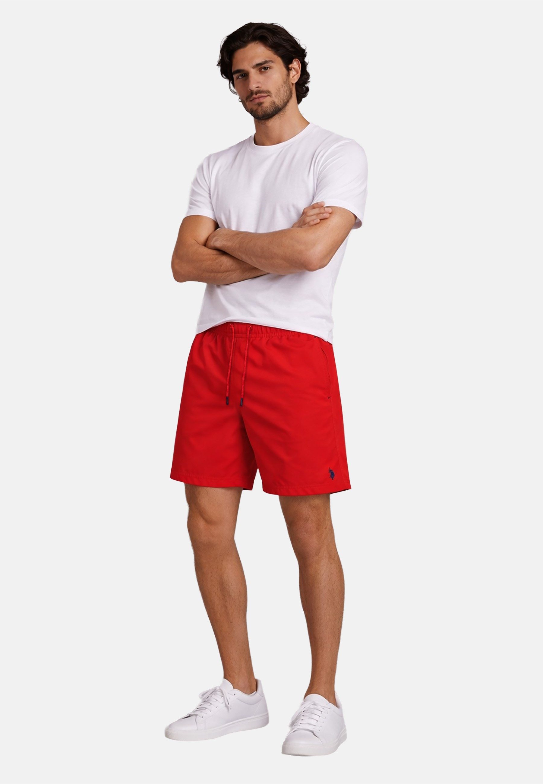 U.S. Polo Assn. Badeshorts USChrys - Schwimmshorts mit Netzfutter und Kordelzug Leichte Badehose mit elastischem Bund und Allover-Logo