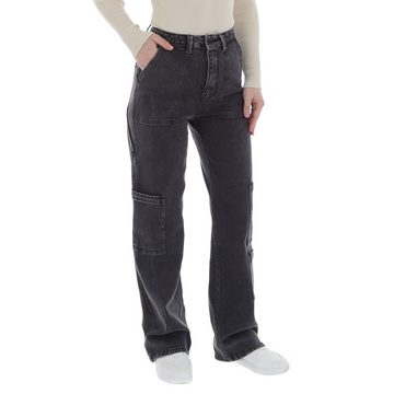 Ital-Design Cargojeans Damen Freizeit (86537193) Used-Look Stretch High Waist Jeans in Schwarz