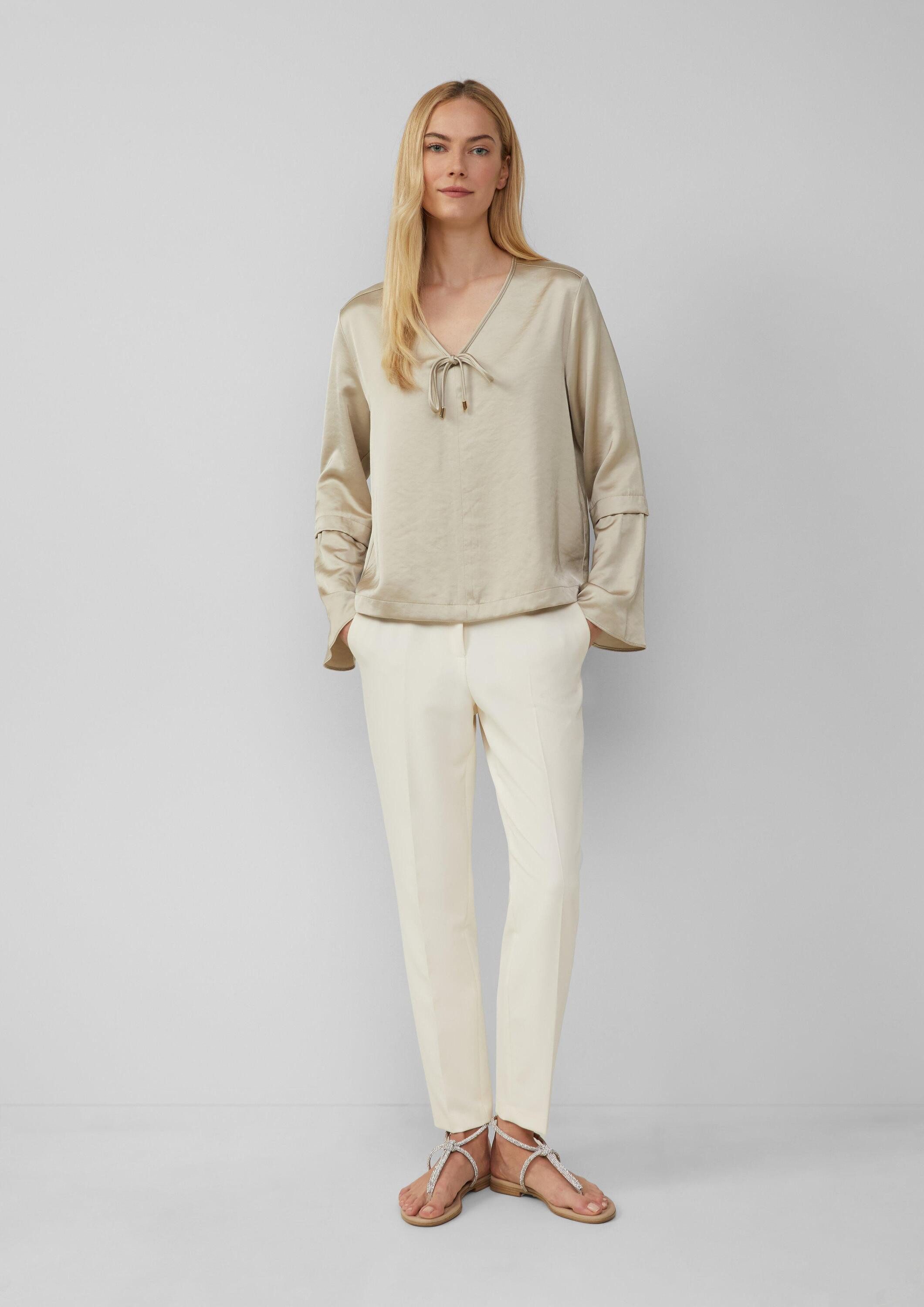 s.Oliver Langarmbluse Bluse Satinbluse mit Volantärmeln und Bindedetail