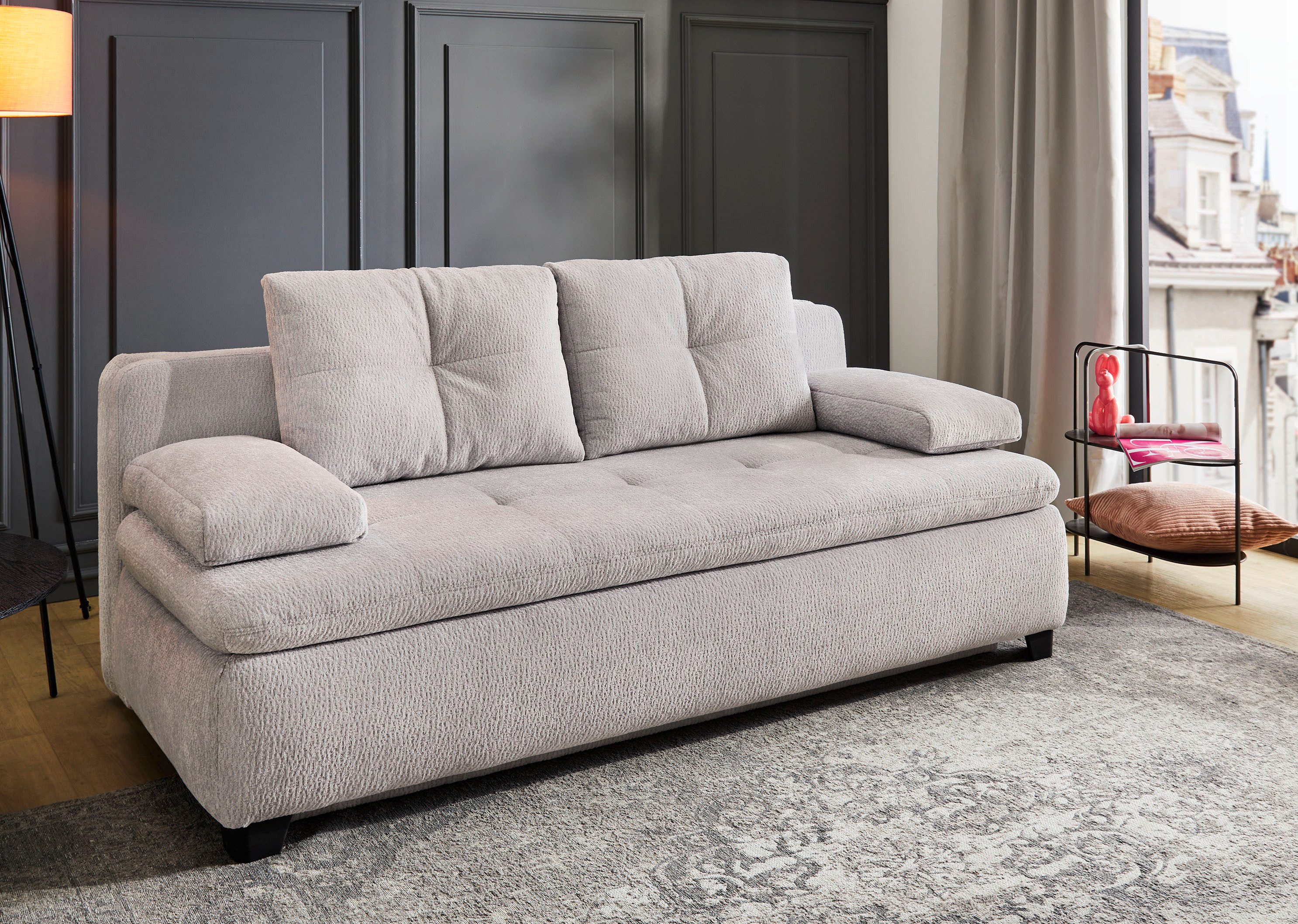 Jockenhöfer Gruppe Schlafsofa Balu, Dauerschlafsofa, 140kg Belastbarkeit je Sitz, Bettkasten, Gästebett, Hub-Schwenkbeschlag