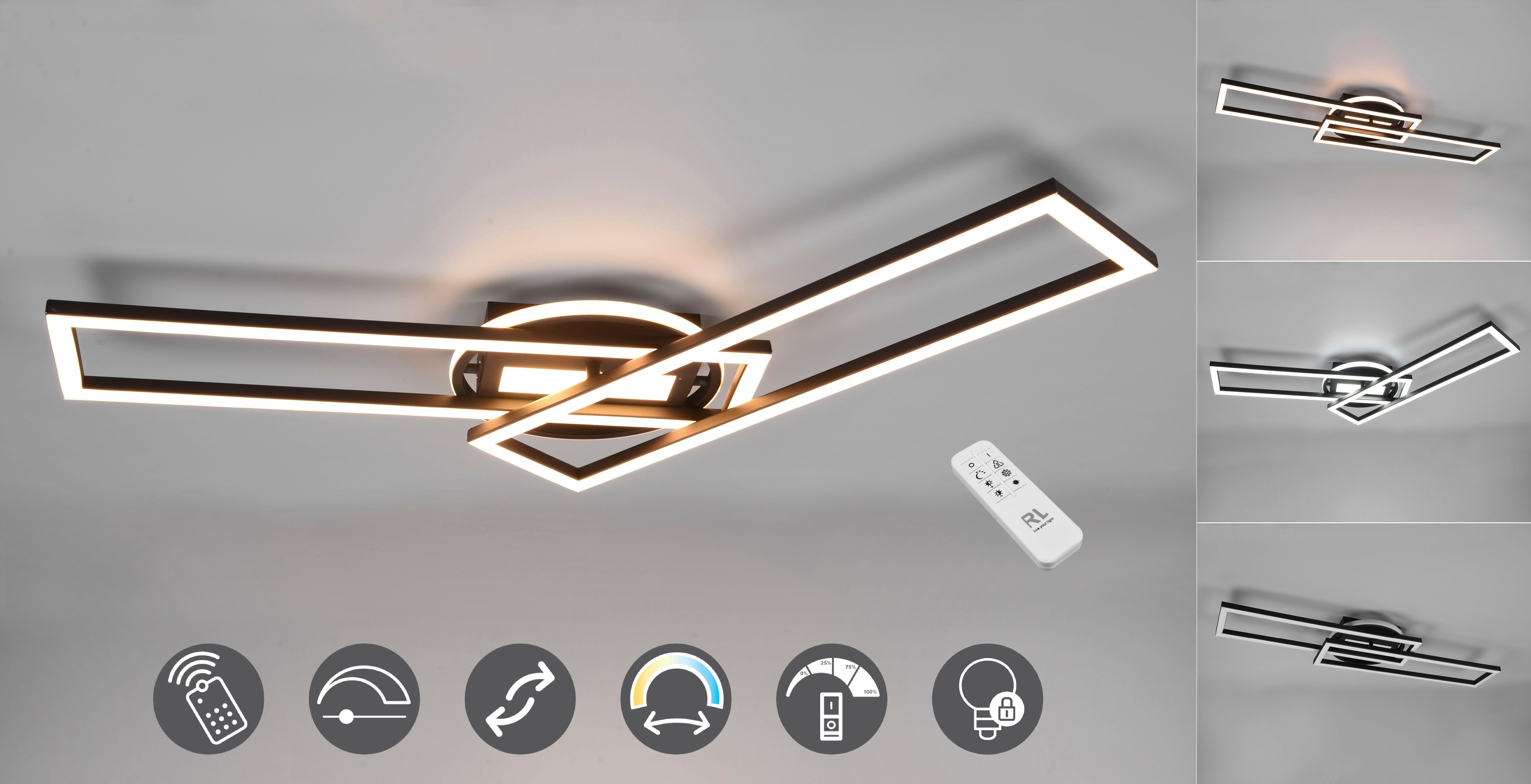TRIO Leuchten LED Deckenleuchte Twister, CCT - über Fernbedienung, Dimmfunktion, Farbwechsel, LED fest integriert, warmweiß - kaltweiß, Deckenlampe 4500 Lumen Lichtfarbe einstellbar Fernbedienung Memory schwarz matt