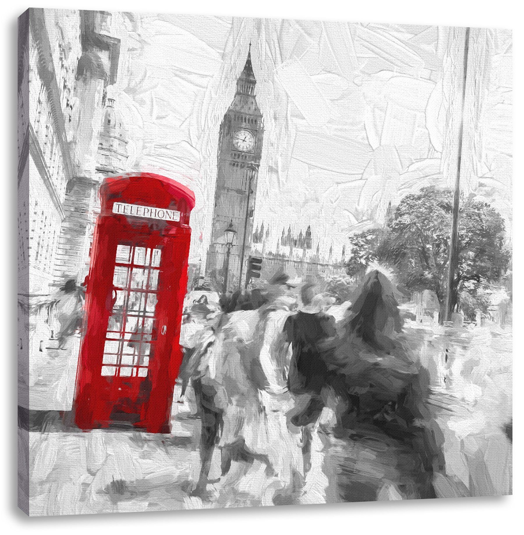 Pixxprint Leinwandbild Telefonzelle in London, Telefonzelle in London (1 St), Leinwandbild fertig bespannt, inkl. Zackenaufhänger