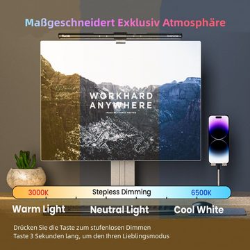 Quntis LED Schreibtischlampe 52cm PRO Bildschirmlampe wechselbar, LED Monitor Lampe für Computer, Augenschutz, LED wechselbar, Tageslichtweiß, Kaltweiß, Warmweiß, Einstellbare Helligkeit, Anti-Strahlung