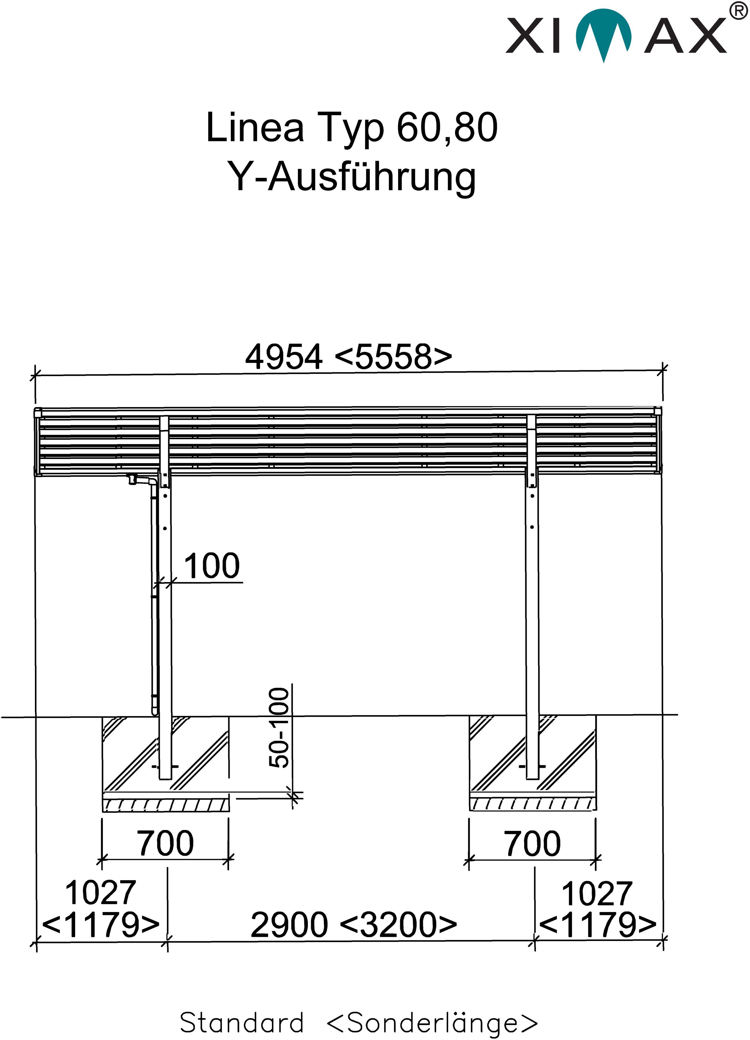 Ximax Doppelcarport Linea Typ 60 cm, Y-Edelstahl-Look, Einfahrtshöhe, 240 cm 548x495 Aluminium BxT