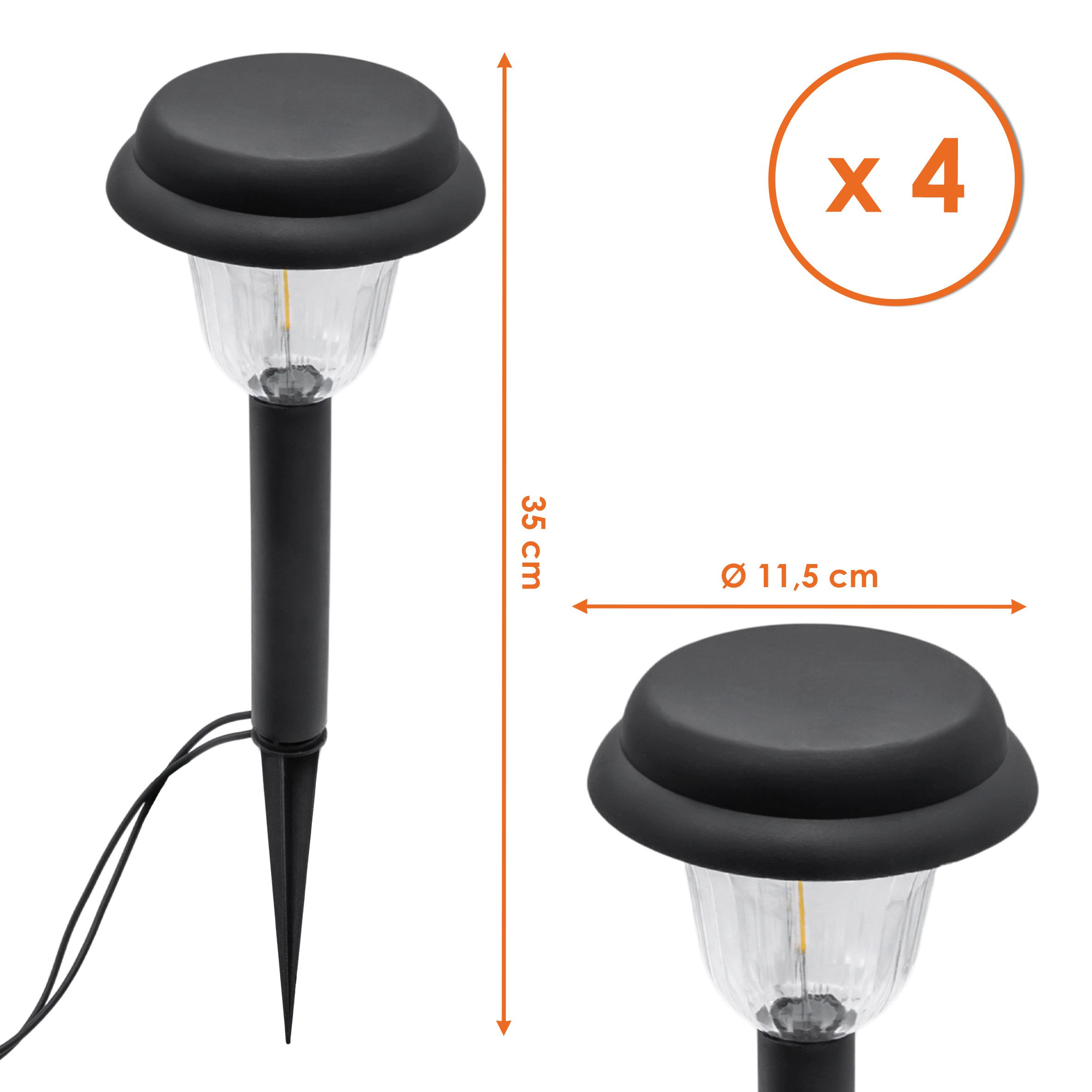 Spetebo LED Gartenleuchte Kunststoff Gehwegleuchte schwarz 4er Set mit Erdspieß kabelgebunden, 4er Set, LED fest integriert, warm weiss, Inklusive Netzstecker – Bild 2 von 5