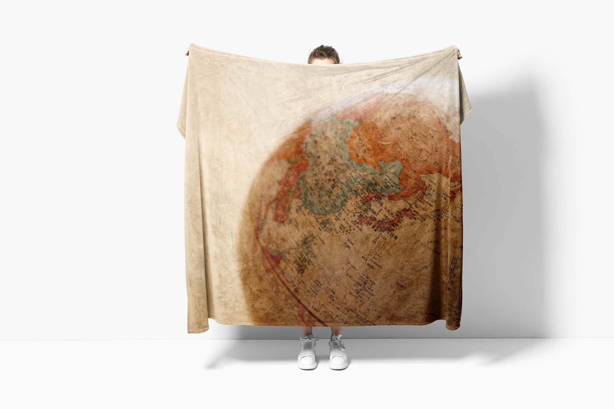 Sinus Art Handtücher Handtuch Strandhandtuch Baumwolle-Polyester-Mix Handtuch Erde, mit Saunatuch (1-St), Welt Kuscheldecke Fotomotiv Globus