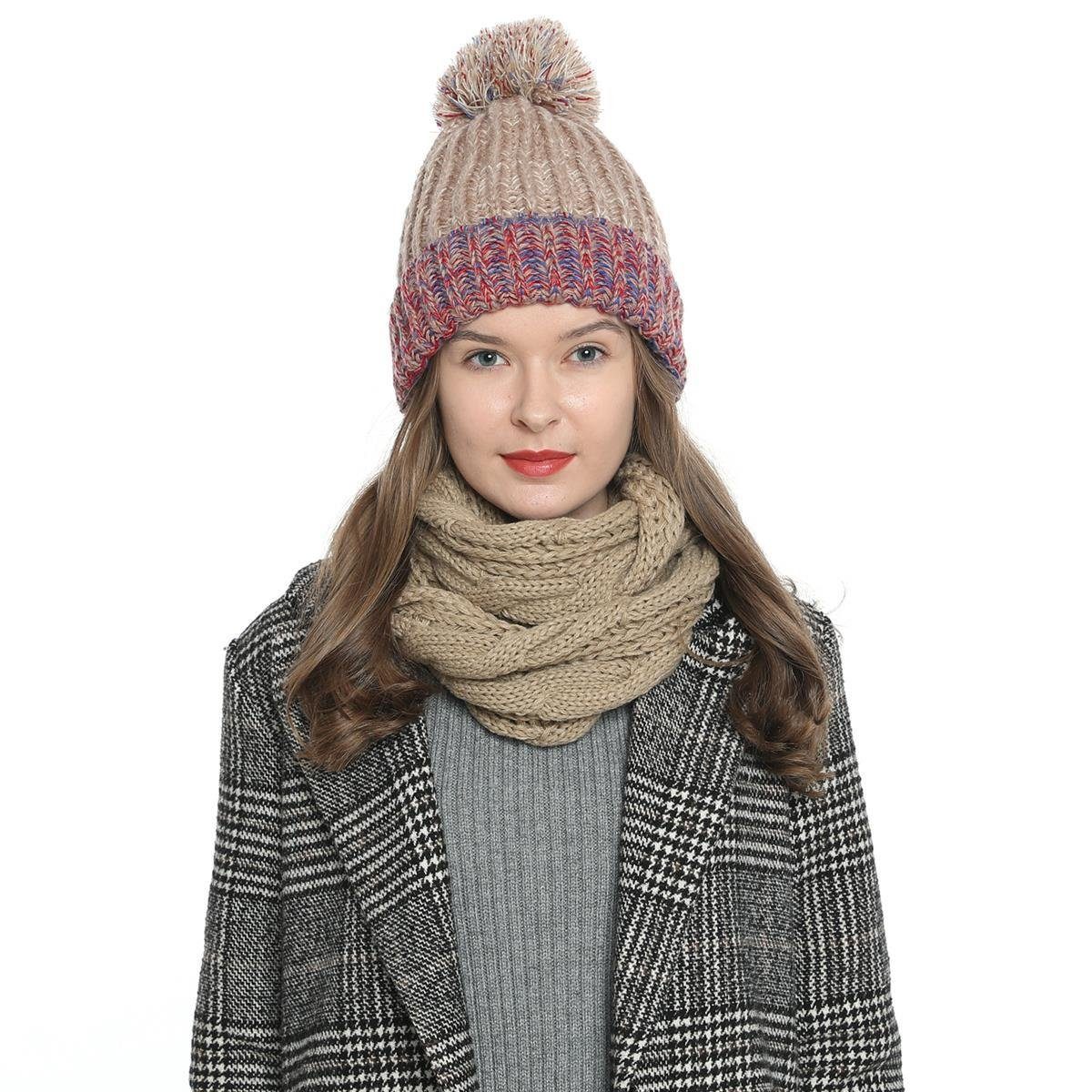 DonDon Beanie Damen Bommelmütze Strickmütze gefüttert günstig online kaufen