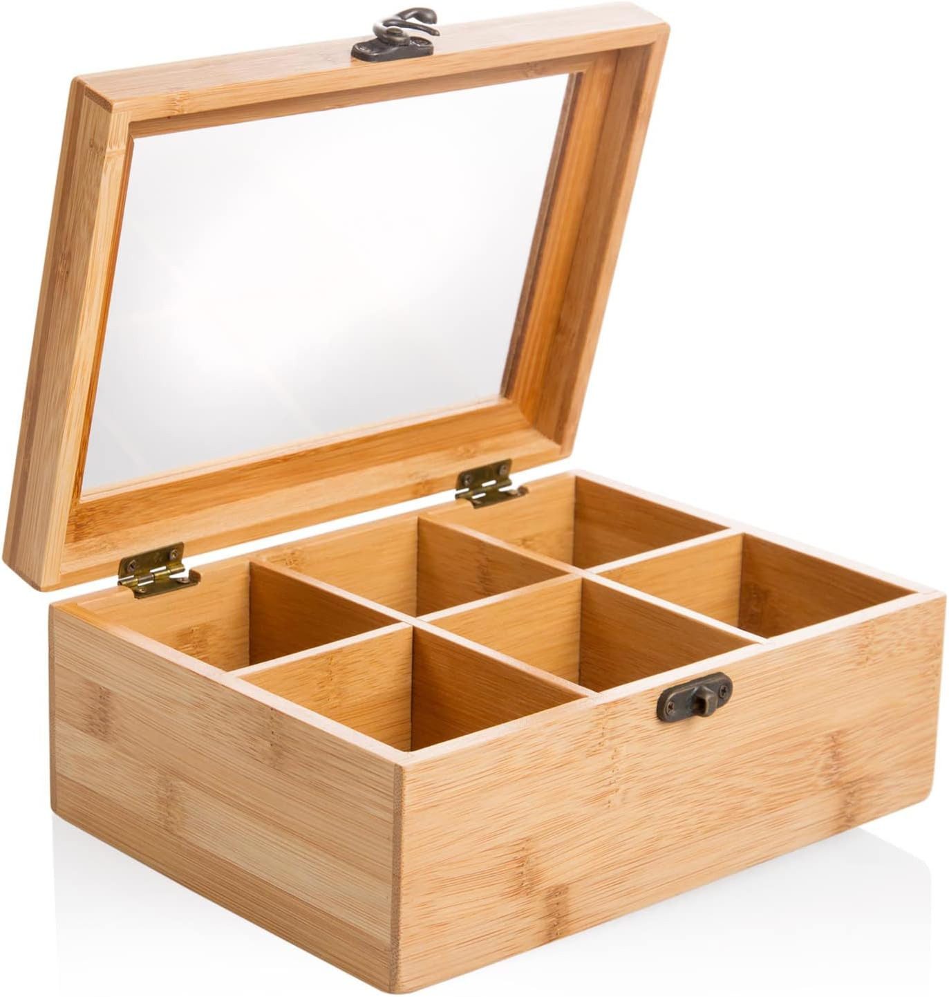 Wenco Teebox mit fächern für teebeutel Tee Organizer, Bambus, (9cm x 22cm x 16cm), Teebeutel Aufbewahrungsbox