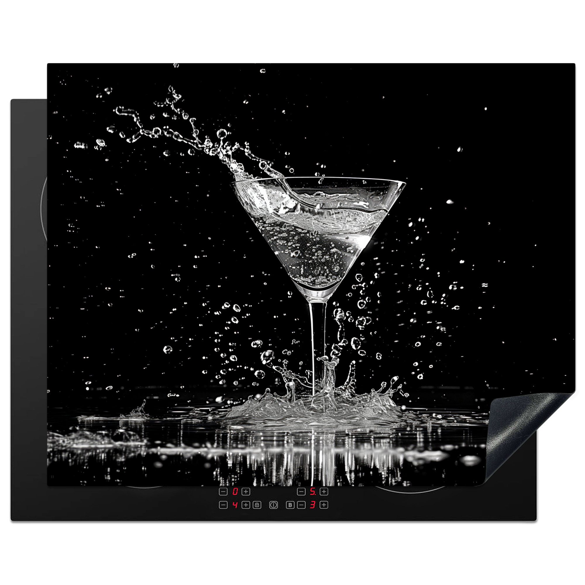 MuchoWow Herd-Abdeckplatte Glas - Cocktail - Schwarz - Trinken, Vinyl, (1 tlg), Herdabdeckplatten für Ceranfeld, Induktionsschutz, 65x55 cm