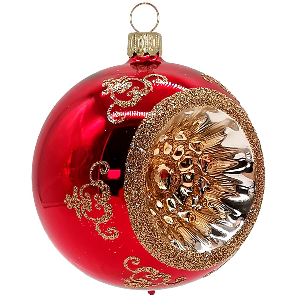 mundgeblasen, rot Reflexkugel, handbemalt Renaissanceband, Thüringer Glasdesign (1 St), Weihnachtsbaumkugel glanz