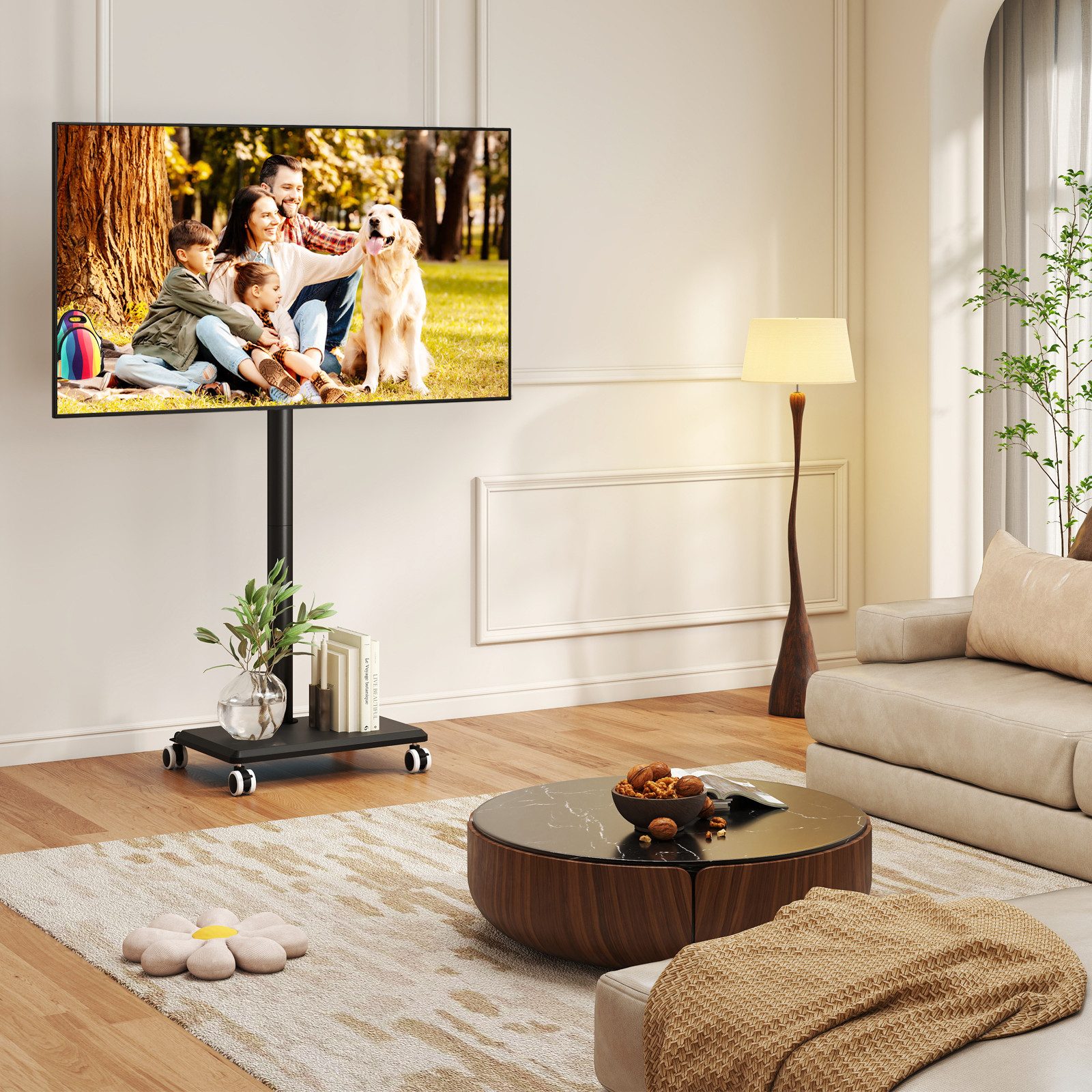 5Rcom TV-Ständer mit Rollen und Holzablage Geeignet für Fernseher von 27 bis 55 Zoll, (bis 55 Zoll, 1-tlg., Mobiler TV-Ständer trägt bis zu 40 kg Maximale)