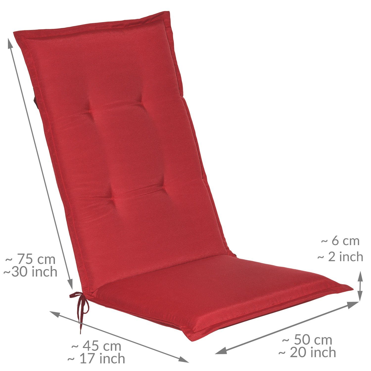 Beautissu Hochlehnerauflage Gartenstuhlauflage Loft HL Rot, 120x50x6cm, Polster Auflage, Sitzpolster & Sitzkissen für Hochlehner Gartenmöbel