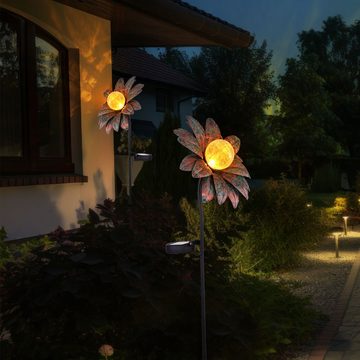 Globo LED Solarleuchte, LED-Leuchtmittel fest verbaut, Warmweiß, LED Solar Steck Leuchte Glas Strahler Crackle Kugel Lampe