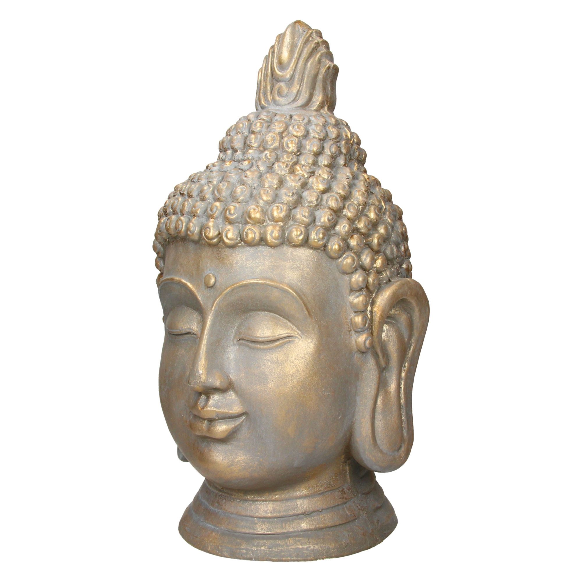 ECD Germany Dekofigur Deko Buddha Kopf Statue für Yoga, Feng-Shui, Haus, Wohnung & Garten, Bronzeoptik aus Polyresin, Gartenfigur Skulptur Dekoration Innen/Außen