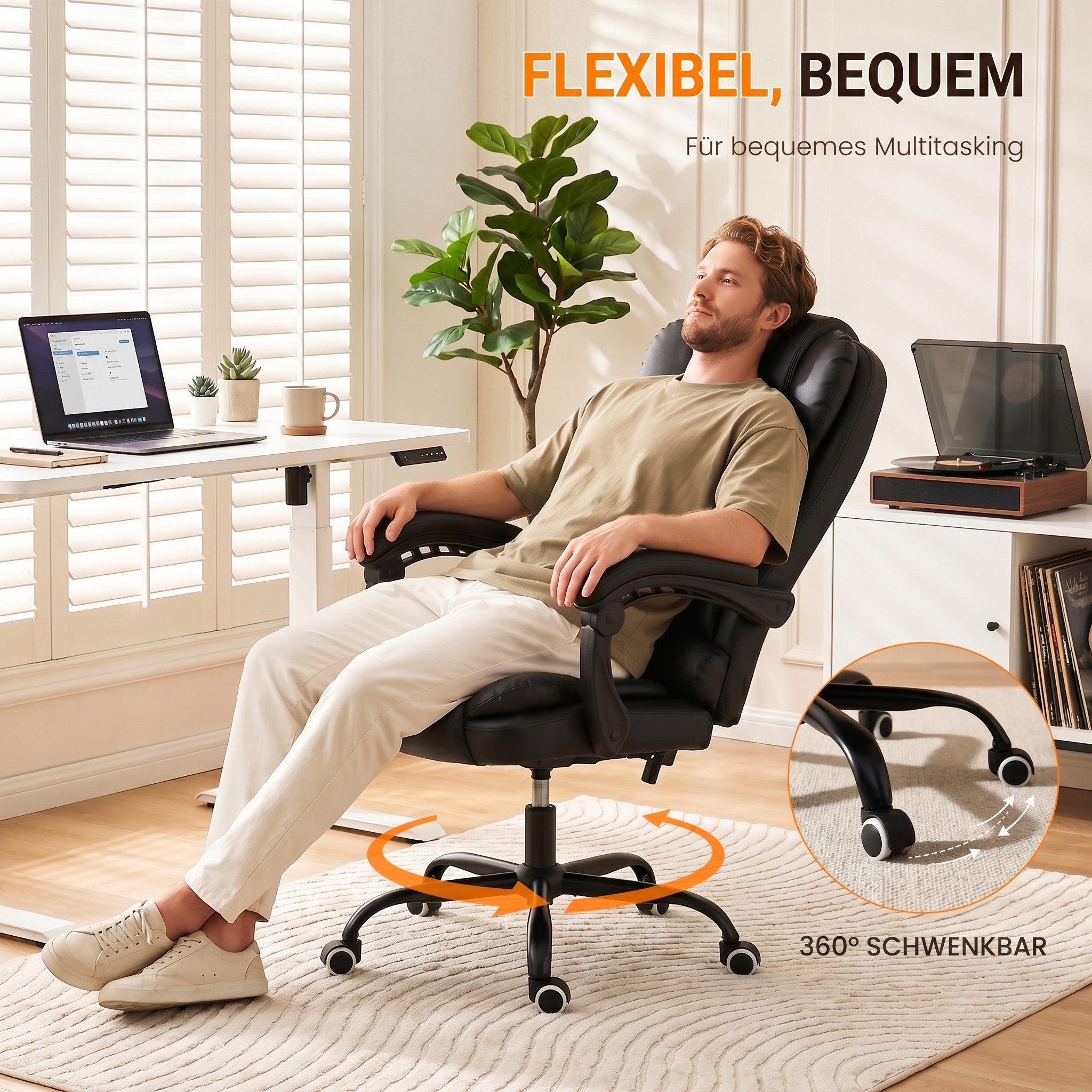 oyajia Bürostuhl Ergonomischer Bürostuhl Massage Chefsessel Drehstuhl Gaming Büro Stuhl (Bürostuhl mit extra Polsterung Home Office Chair im Lederoptik-Design), – Bild 5 von 5