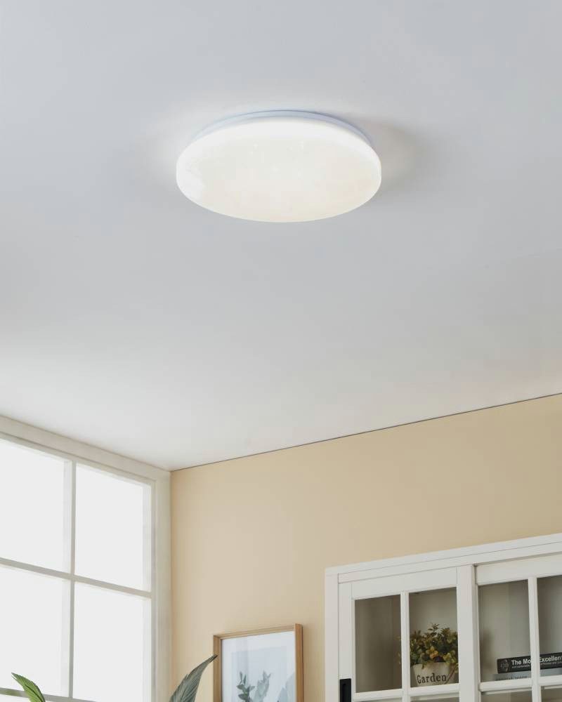 EGLO Deckenleuchte FRANIA-S Deckenlampe, weiß, Kristalleffekt, geringe Aufbauhöhe, 1x18W, LED fest integriert, Neutralweiß, Wohzimmer, Küche, Esszimmer, Flur, modern, rund, 1100 Lumen, 28x7cm