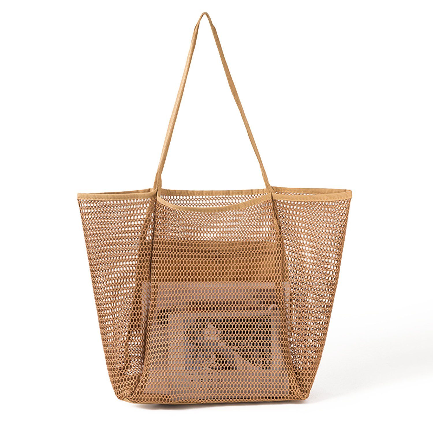 MAGICSHE Trachtentasche Mesh-Strandtasche, große Schultertasche, Innentasche mit Reißverschluss, Damen-Badetasche, Einkaufstasche Kamel