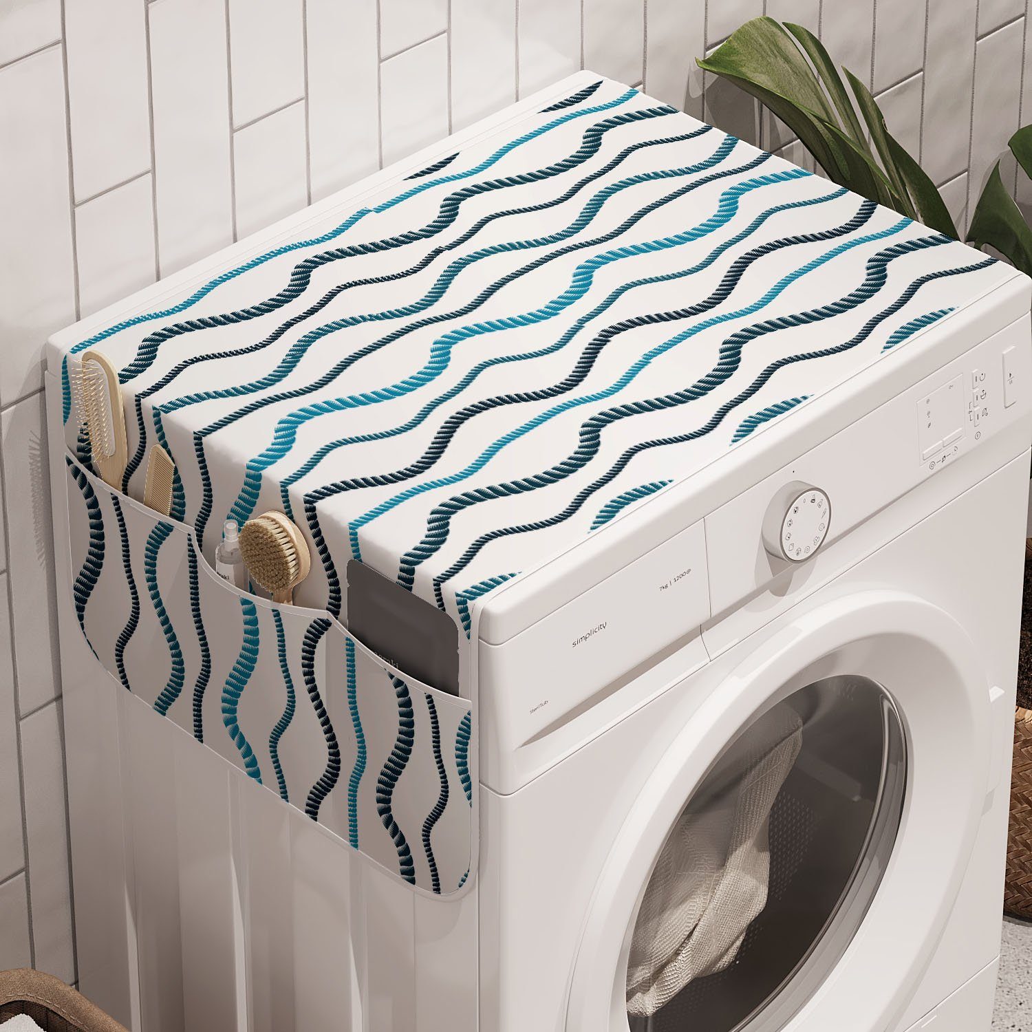 Abakuhaus Badorganizer Anti-Rutsch-Stoffabdeckung für Waschmaschine und Trockner, blau Wasser Horizontal Marine Ropes