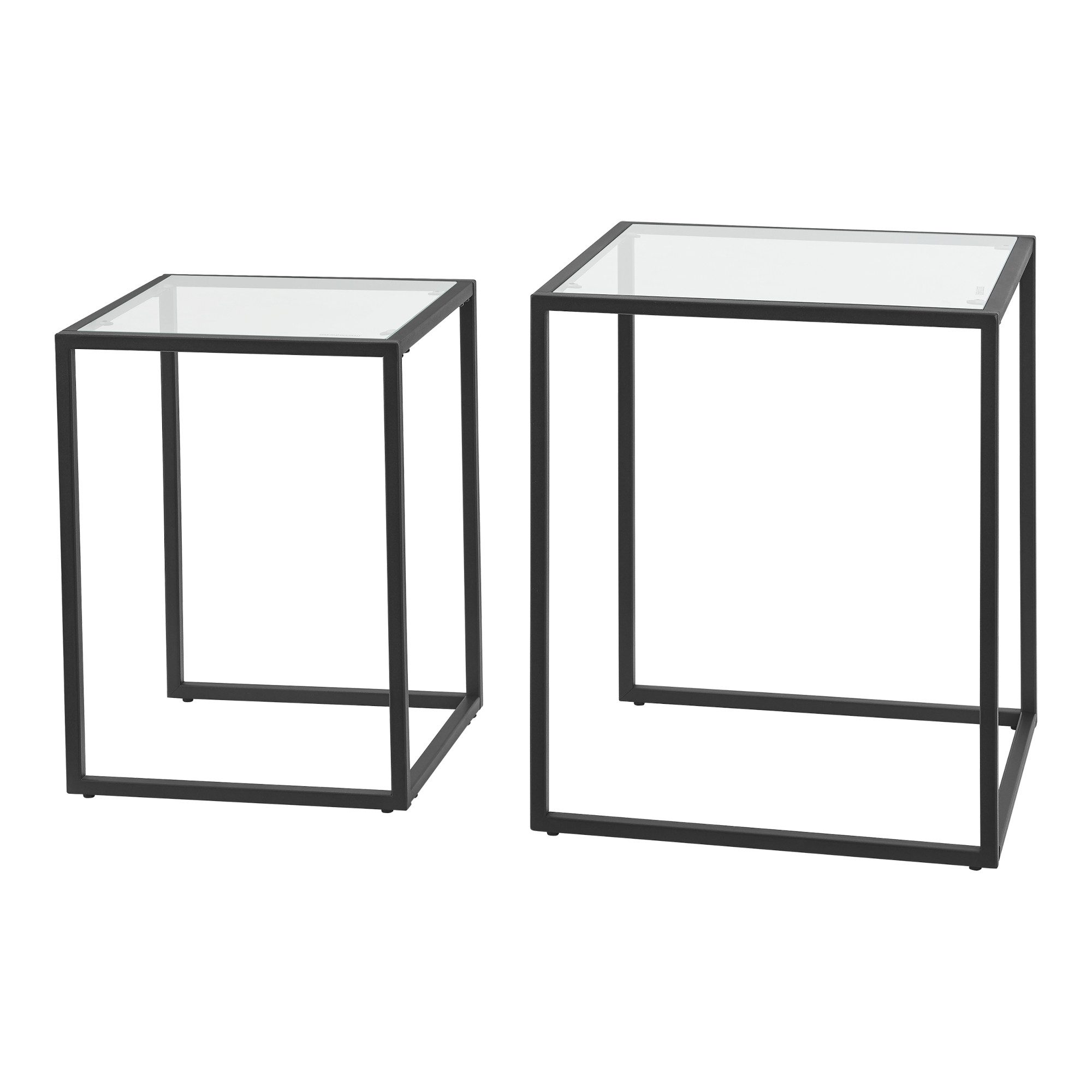 en.casa Satztisch, »Holstebro« 2er Set Couchtisch aus Glas Schwarz / Transparent