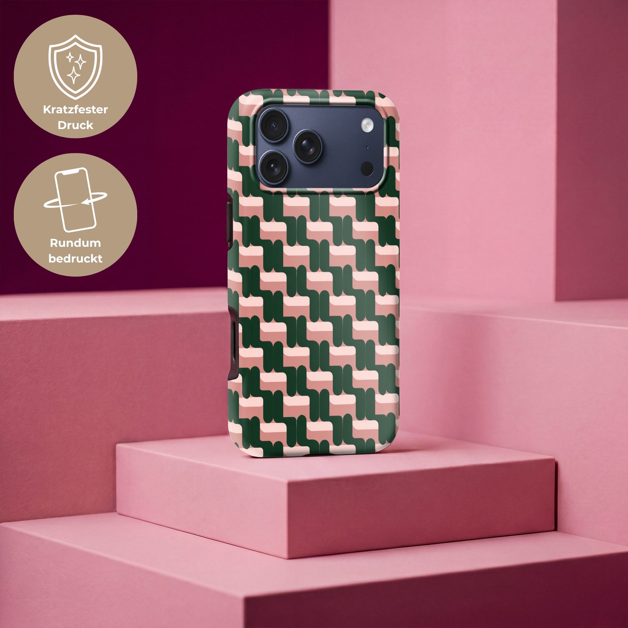 OnlyWow Handyhülle Magsafe für Apple iPhone 17 Pro Max Zopfmuster - Grün - Rosa - Geometr, Phone Case, Hardcase, Stoßfest, Schutzhülle