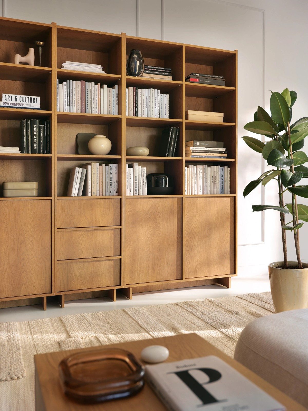 yourhouse24 Bücherregal Großes Regal YASUMI (98 cm) – Eiche Carmel (Japandi)