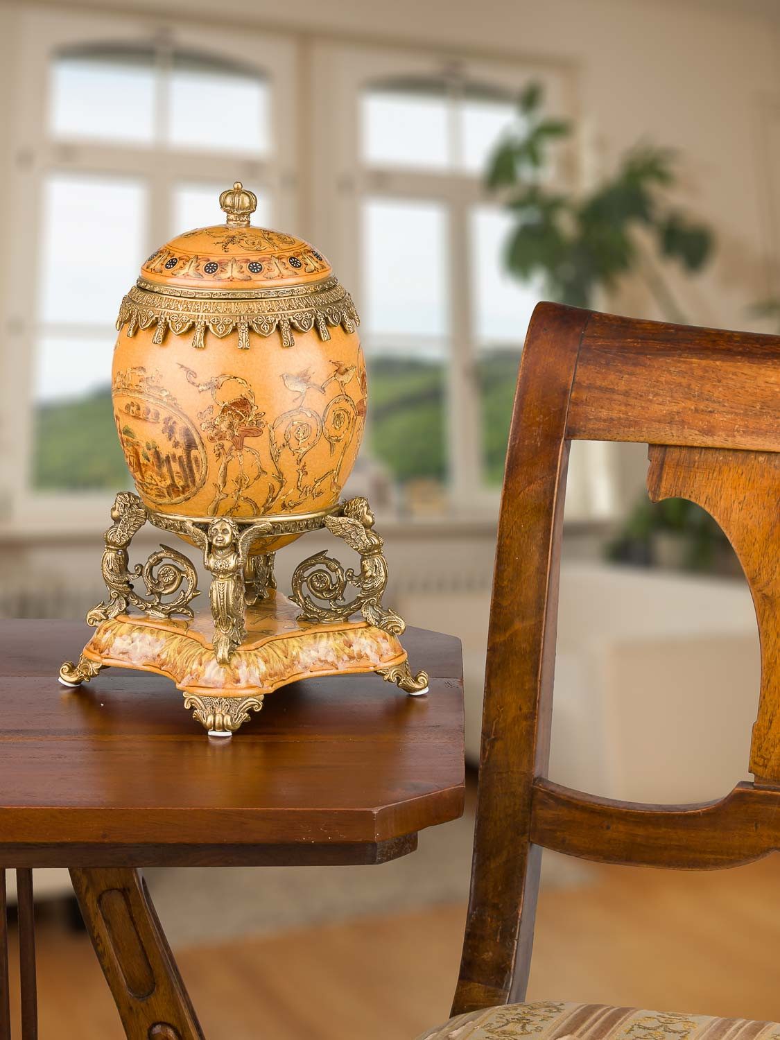 Aubaho Dekoobjekt Schmuck Ei Dose Engel Porzellan Messing Skulptur Antik-Stil - 28cm