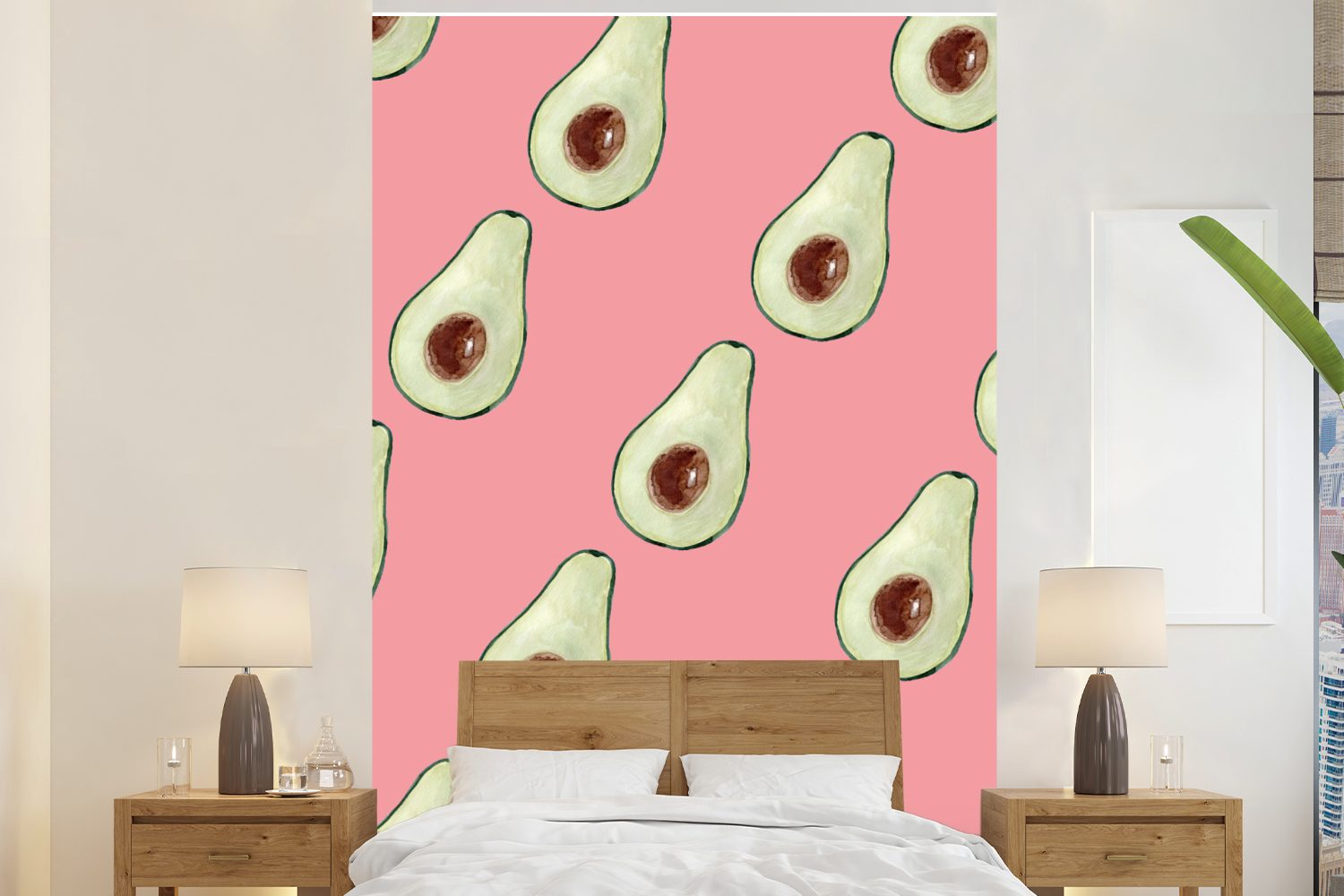 MuchoWow Fototapete Avocado - Rosa - Farbe, Matt, bedruckt, (3 St), Montagefertig Vinyl Tapete für Wohnzimmer, Wandtapete