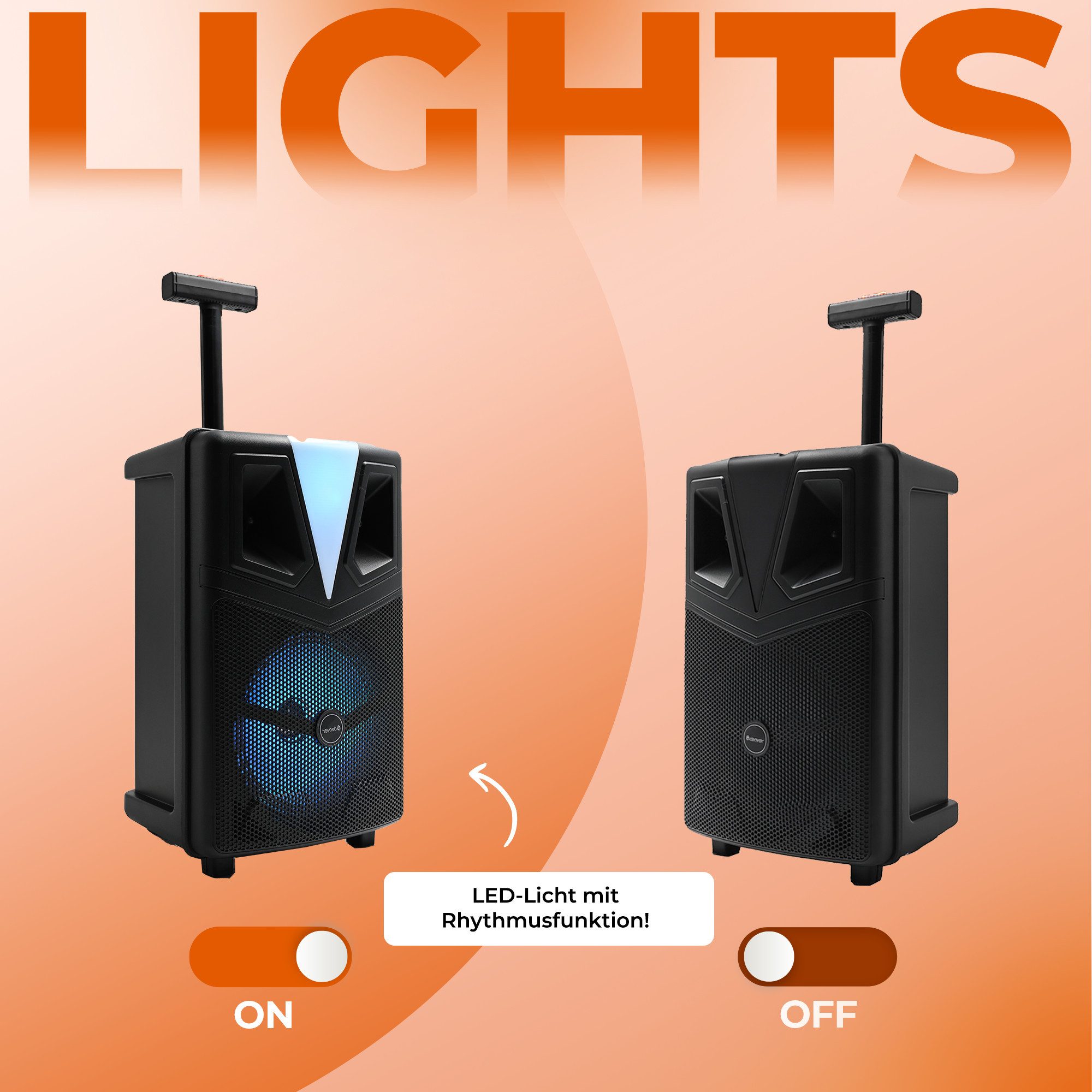 Denver TSP-307 Portable-Lautsprecher 1.0 (Mono) (Bluetooth 5.0, 12 W, Karaokefunktion mit Mikrofon, Fernbedienung & RGB-Licht)