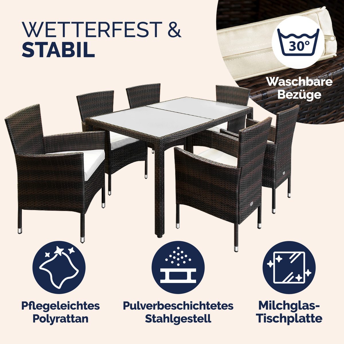 Casaria Garten-Essgruppe, 6 Personen Rattan inkl. günstig online kaufen