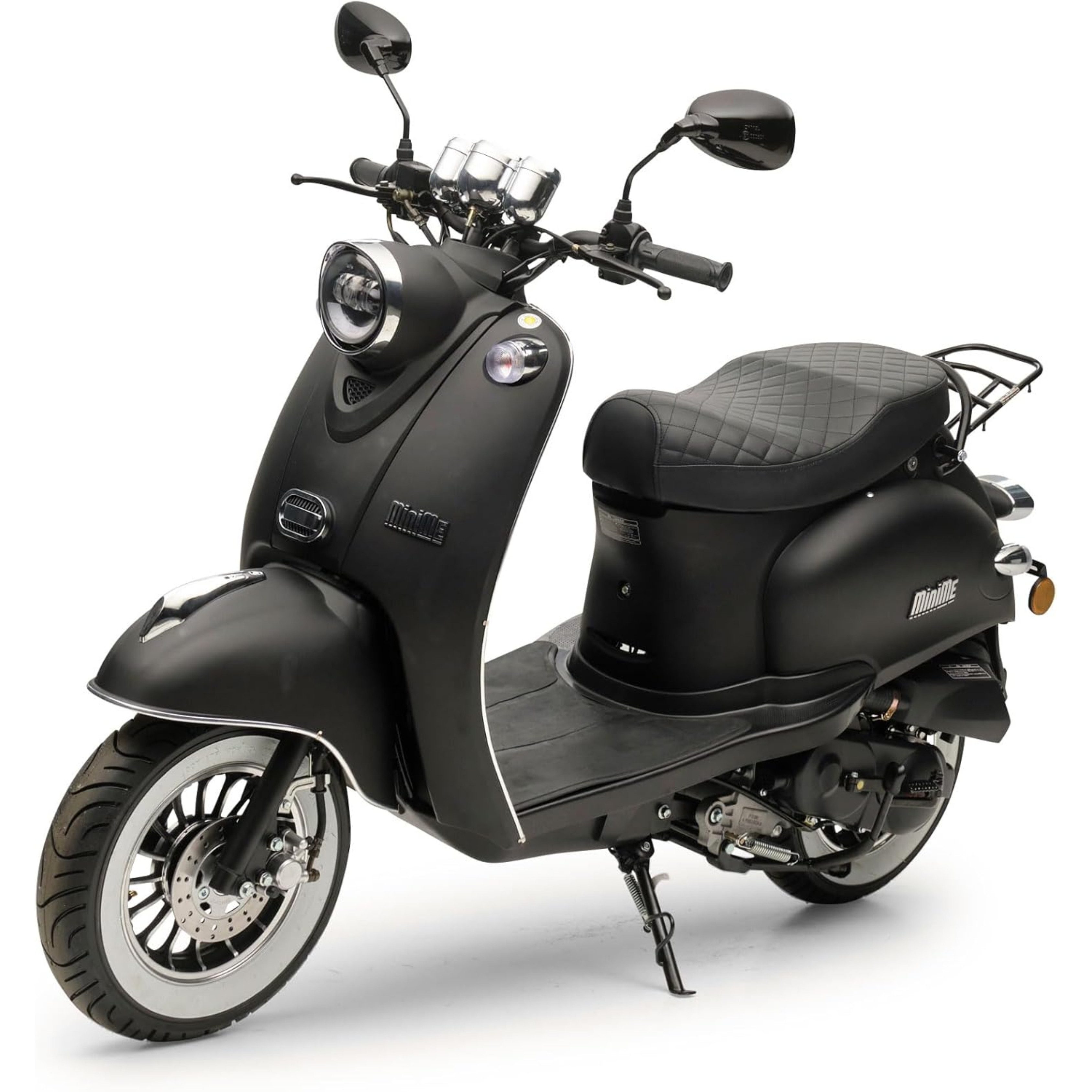 Burnout Motorroller MiniMe 2.0 Mattschwarz, 50 ccm, 45 km/h, Euro 5, Unverwechselbares Retro Design, Mofa