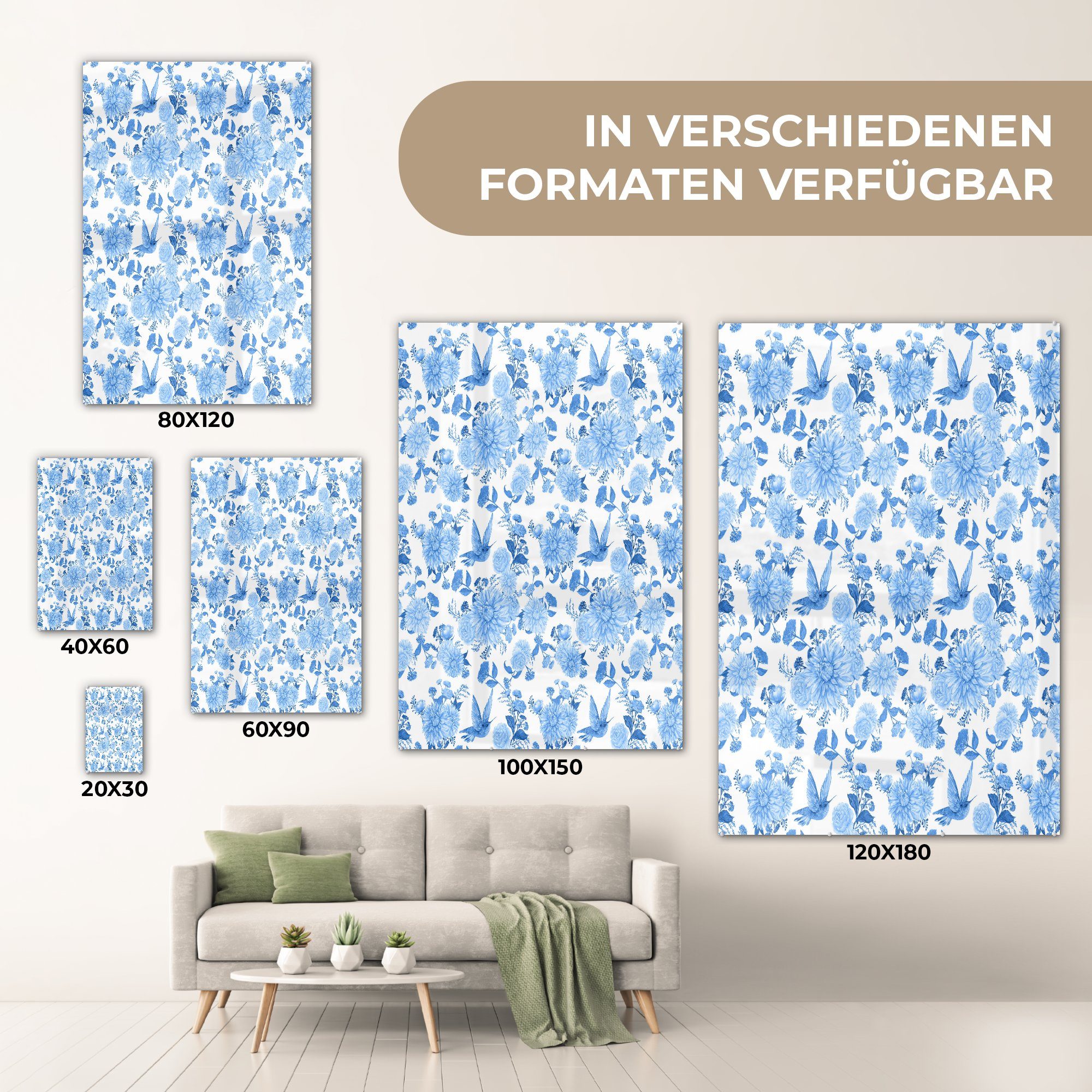 Blau, Wanddekoration Wandbild (1 Muster - St), - Glas Glasbilder Glas Acrylglasbild - Foto auf Bilder - - auf Blumen MuchoWow