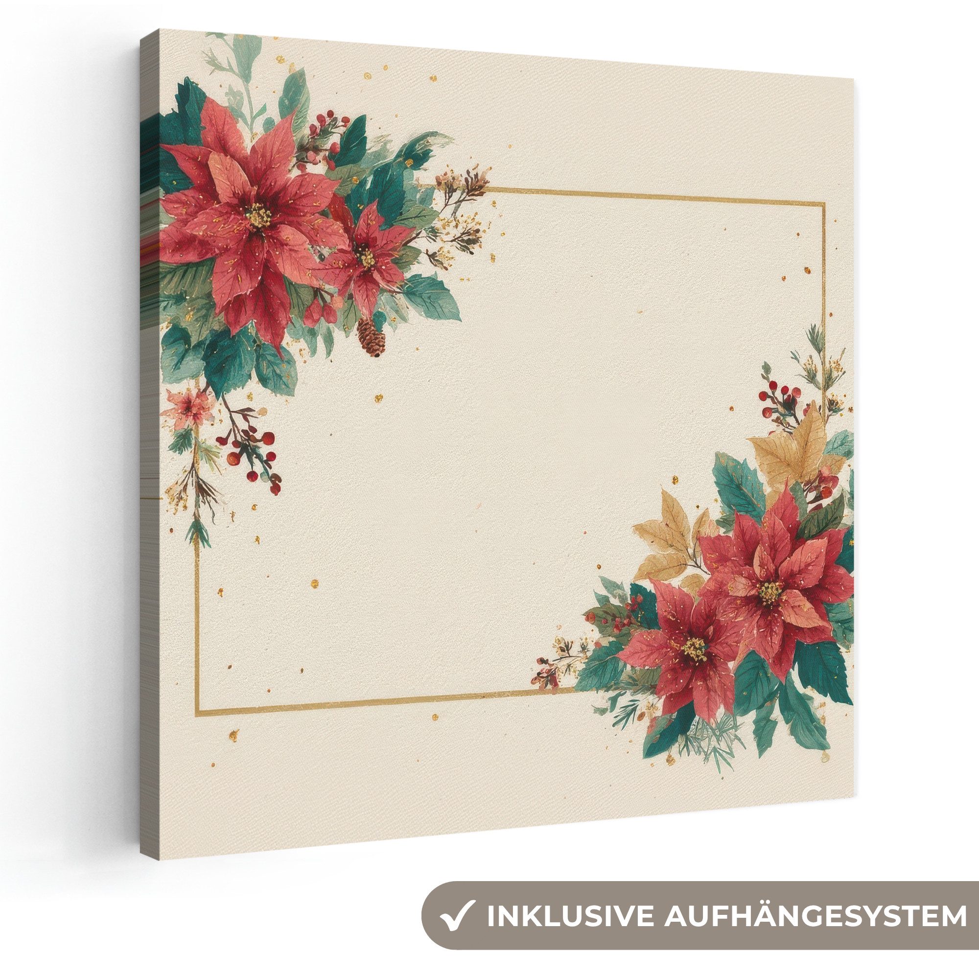 OneMillionCanvasses® Leinwandbild Weihnachten - Weihnachtsstern - Rahmen - Farbenfroh, Fotodruck (1 St), Wandbild, Deko Schlafzimmer Wohnzimmer Flur 20x20 cm