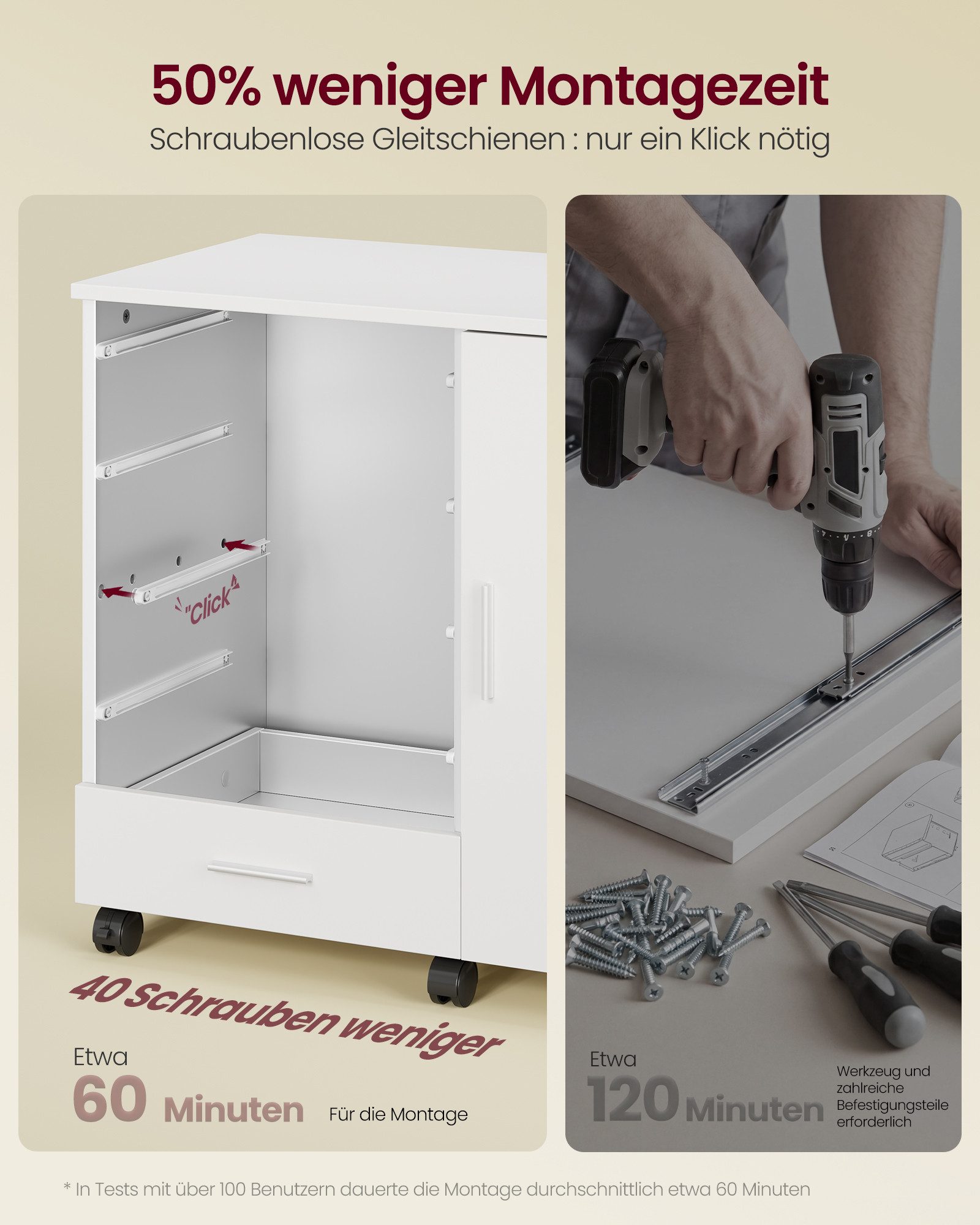 VASAGLE Aktenschrank Rollcontainer, Schubladenschrank mit Tür, für Büro, Homeoffice Druckerständer mit 5 Schubladen, mit schraubenlosen Gleitschienen
