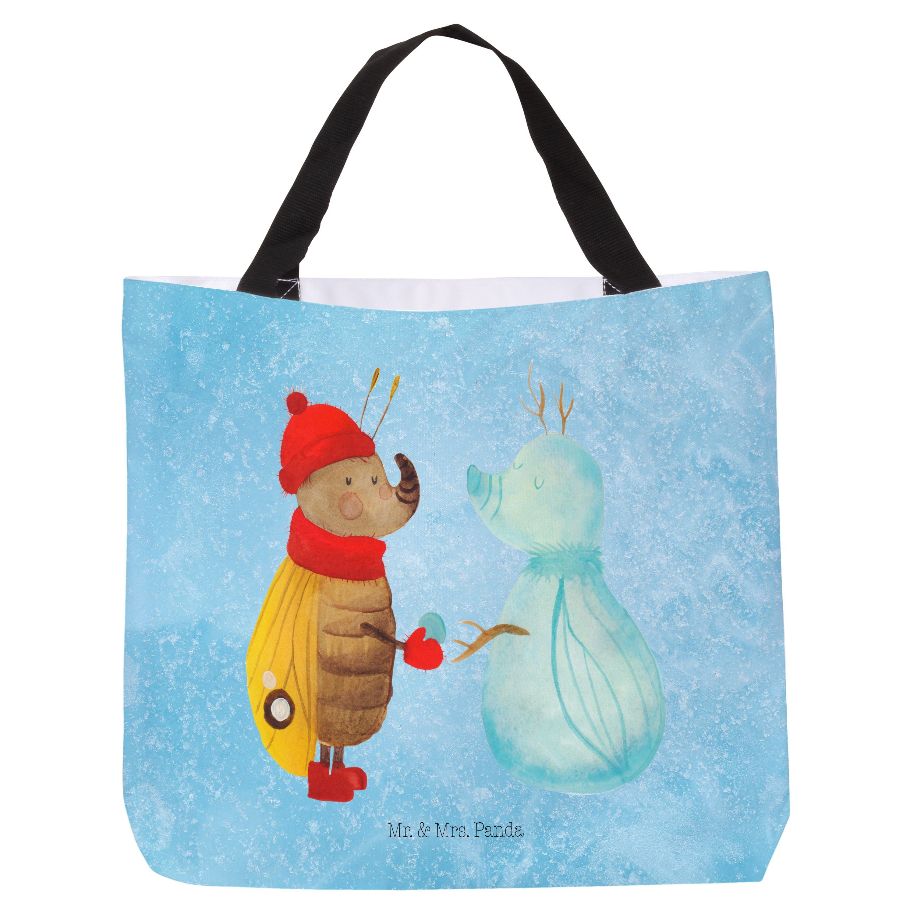 Mr. & Mrs. Panda Shopper Nachtfalter Schneemann - Eisblau - Geschenk, Schultasche, Weihnachts (1-tlg) | Shopper