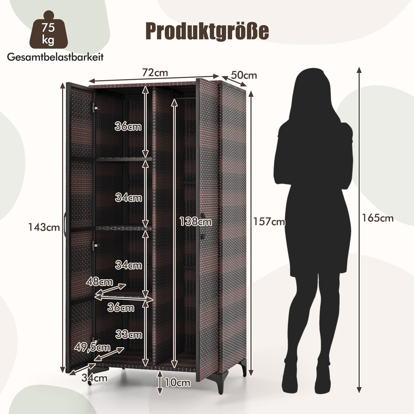 KOMFOTTEU Kleiderschrank Garderobenschrank aus PE-Rattan mit günstig online kaufen