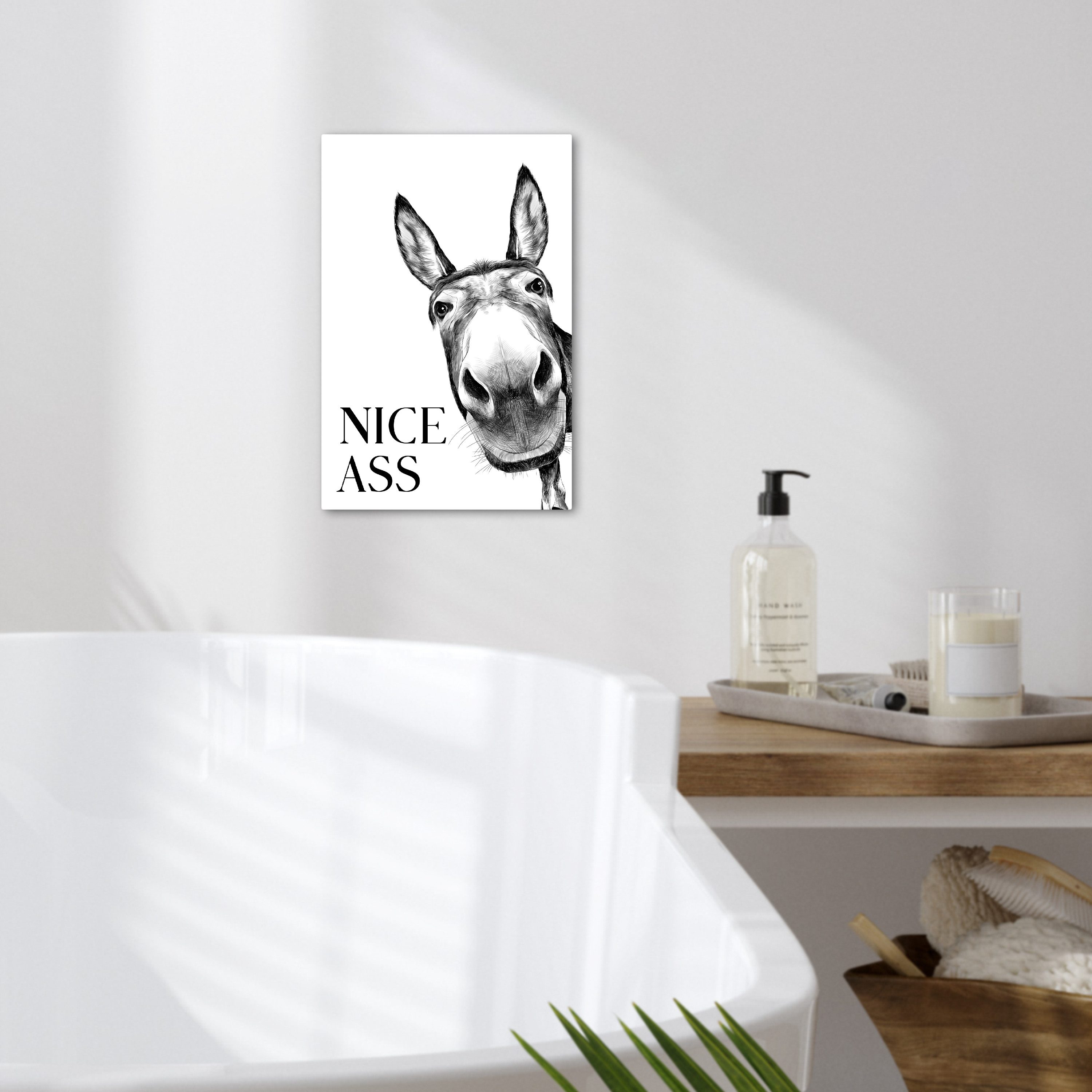 OneMillionCanvasses® Leinwandbild Zitat - Esel - Dieren - Nice ass - Sprüche, Fotodruck (1 St), Badezimmer Deko, Bilder WC, Toilette Wanddeko 20x30 cm