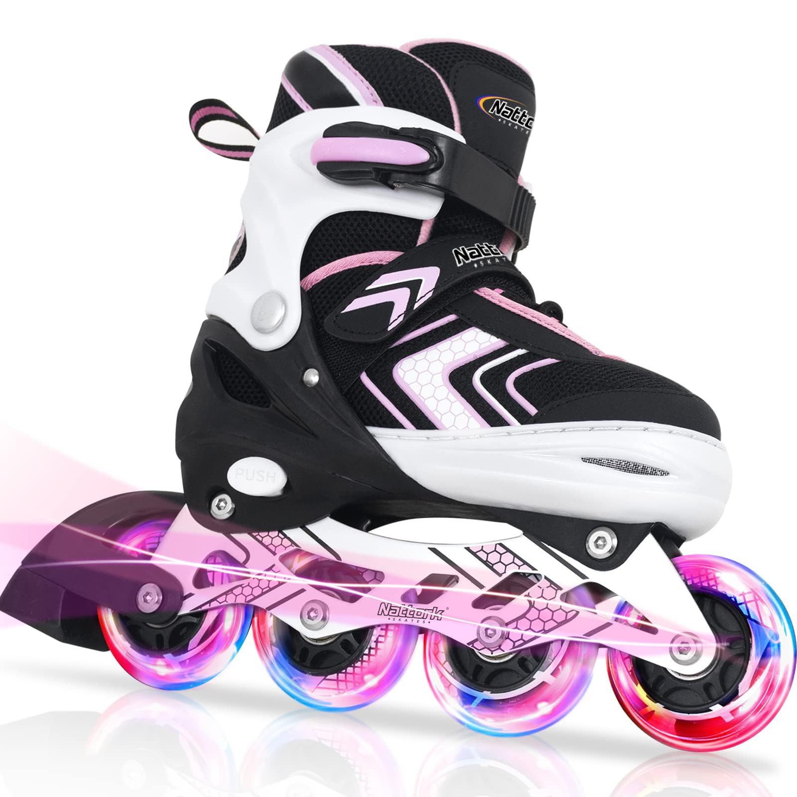 Nattork Inlineskates für Kinder, verstellbar in 4 Größen, ideal für Anfänger, Leuchtende Inline Skates für Mädchen, 32-36 EU / 205-230 mm