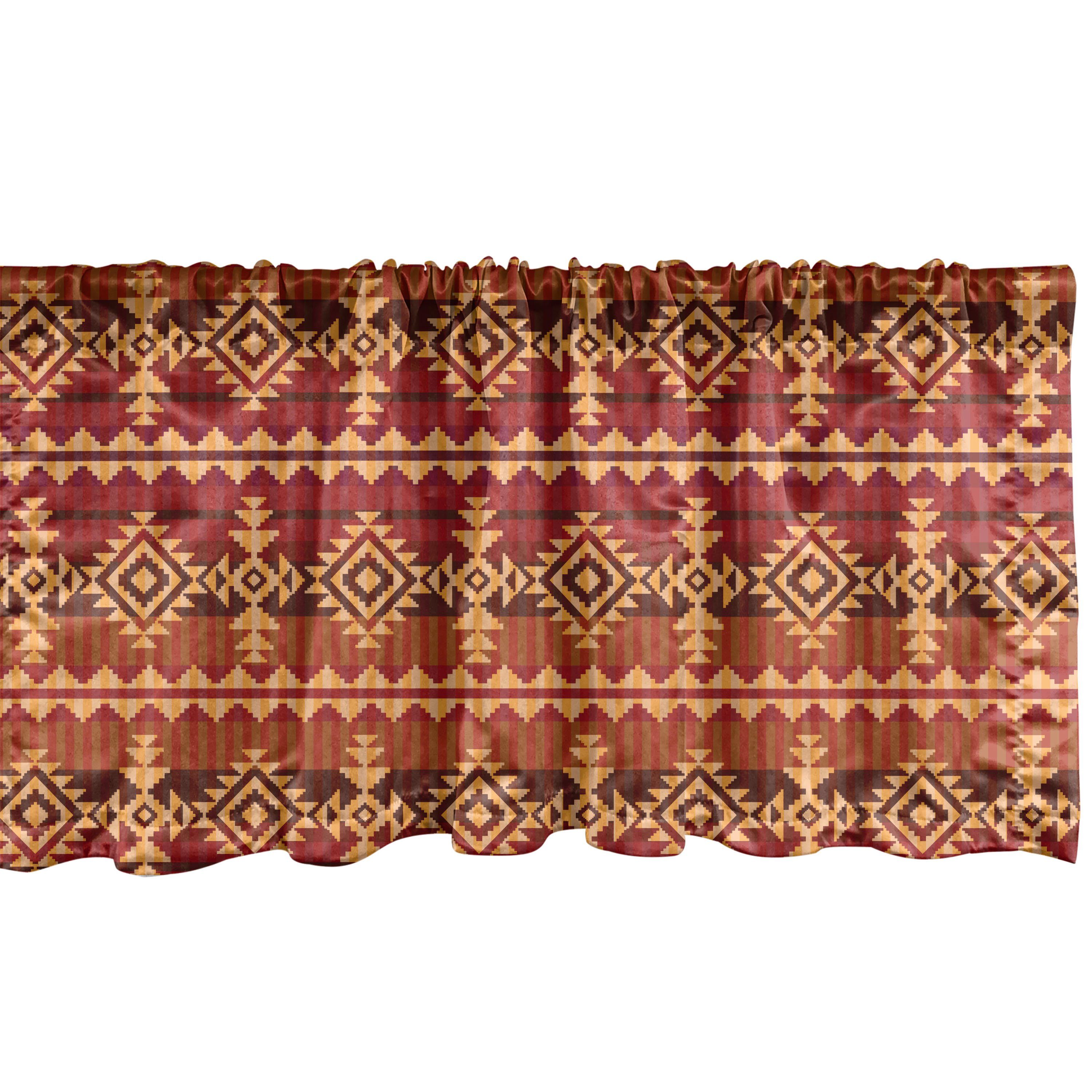 Scheibengardine Vorhang Volant für Küche Schlafzimmer Dekor mit Stangentasche, Abakuhaus, Microfaser, Mexikaner Aztec Kultur Ornament