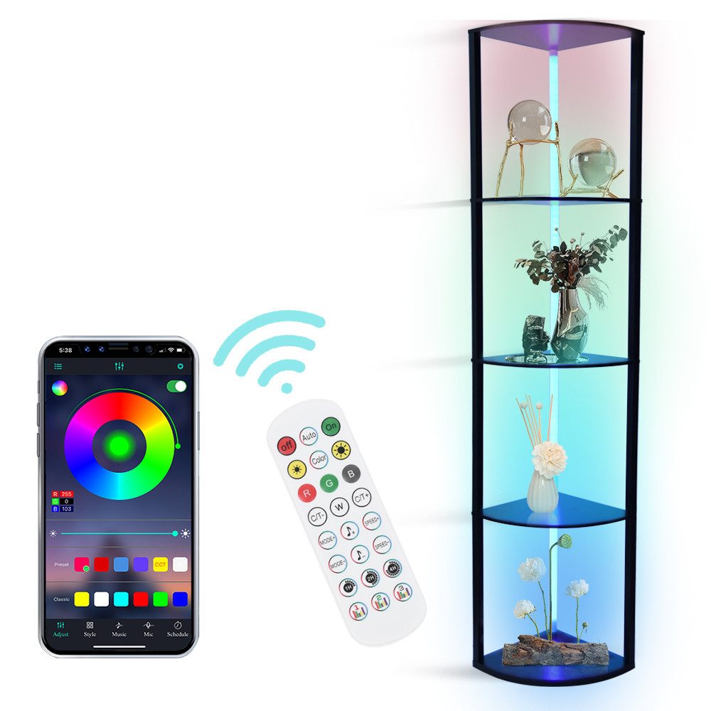 XERSEK LED Stehlampe Wohnzimmer, Stehlampe mit Regal aus Holz, 6 Farbtemper günstig online kaufen