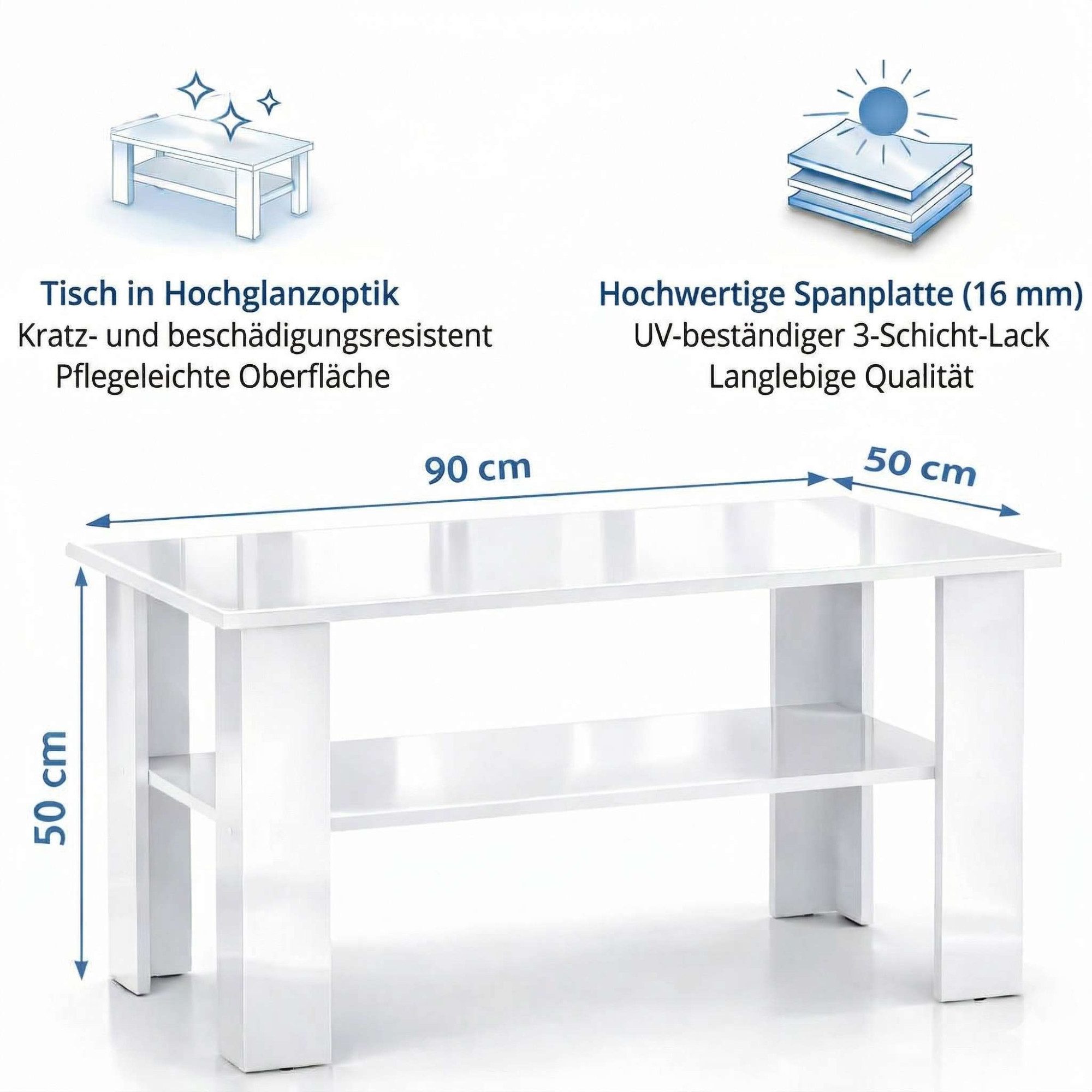 OTTO home Couchtisch CT 2 Wohnzimmertisch, Sofatisch, Beistelltisch, Kaffeetisch, Mit Ablage, quadratisch/rechteckig, weiß Hochglanz oder Artisan-Dekor – Bild 3 von 5