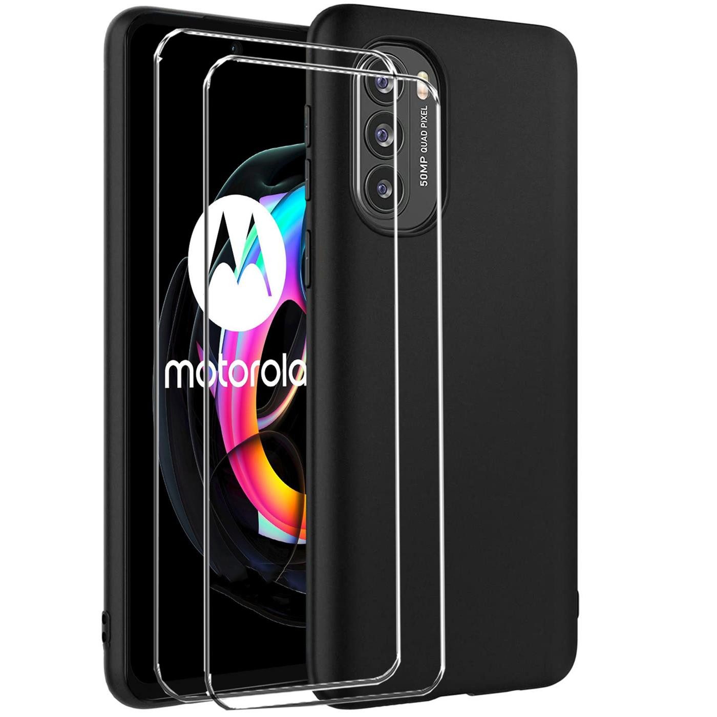 CoolGadget Handyhülle Schwarz als 2in1 Schutz Cover Set für das Motorola Edge 20 Lite 6,7 Zoll, 2x Glas Display Schutz Folie + 1x TPU Case Hülle für Edge 20 Lite