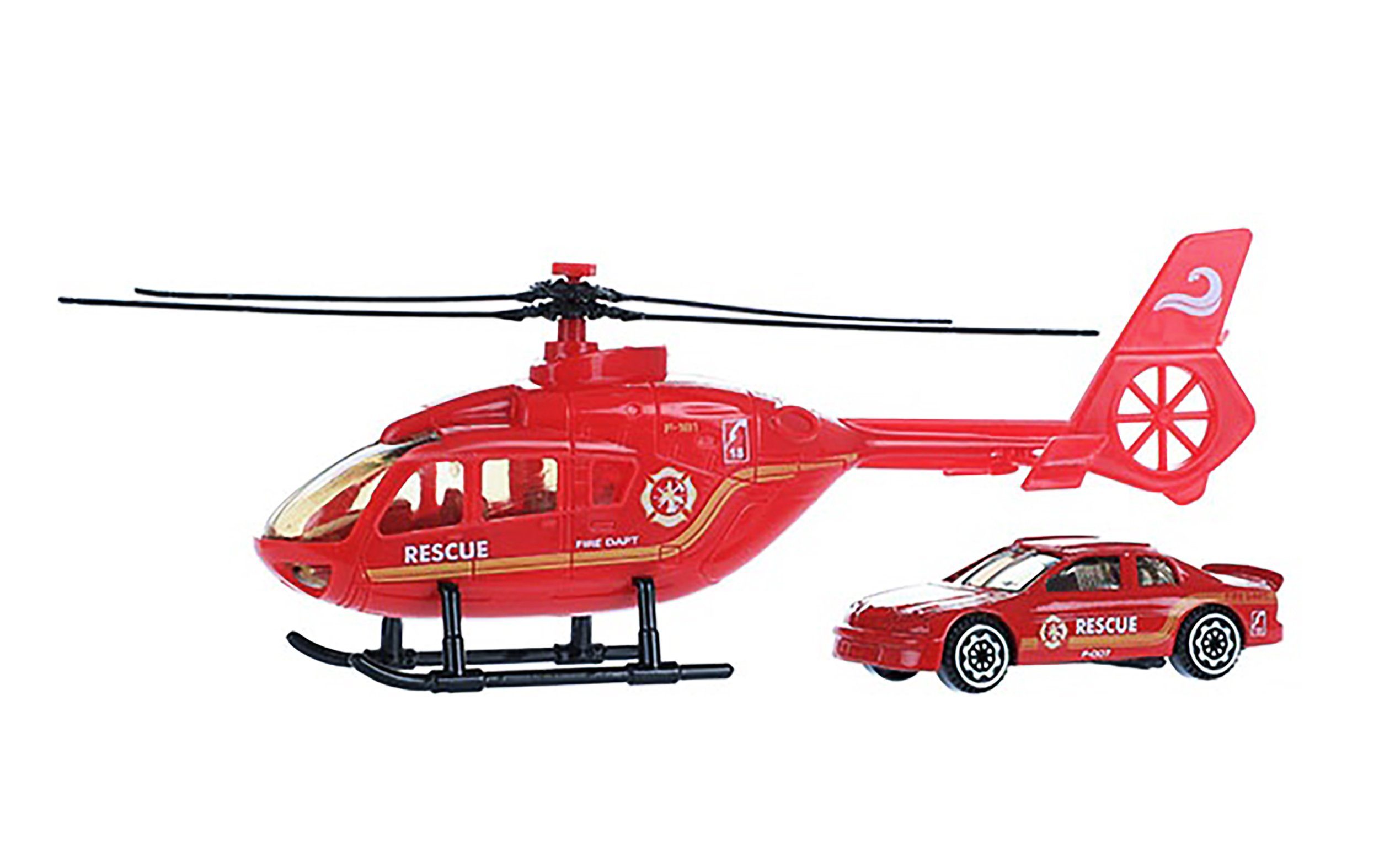 Toi-Toys Spielzeug-Hubschrauber Hubschrauber mit Auto Feuerwehr Polizei Ambulance 83 (Feuerwehr-Rot), Einsatzfahrzeug Modell Helicopter Spielzeugauto Spielzeug Geschenk