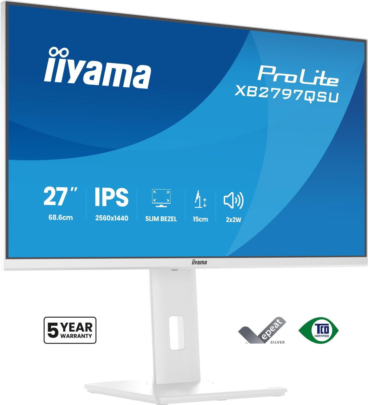 Iiyama 68.6cm (27) XB2797QSU-W1 16:9 2xHDMI+DP+2xUSB-C TFT-Monitor (2560 x 1440 px, Quad HD, 75 Hz, IPS, Adaptive-Sync, Lautsprecher, HDCP, Pivot, Höhenverstellbar)