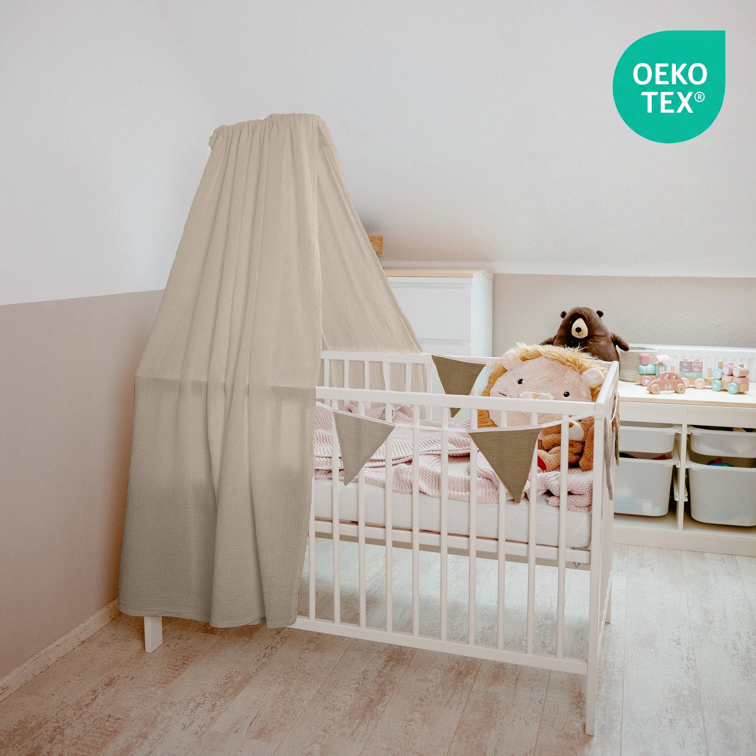 lilimaus Betthimmel für Babybett aus 100% Musselin - luftiger Baldachin (1-tlg), behaglicher Rückzugsort im Babybett - sanft zu zarter Babyhaut