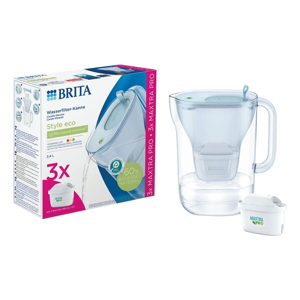 BRITA Wasserfilter Style eco, Wasserfilter-Kanne inkl. 3x Filter