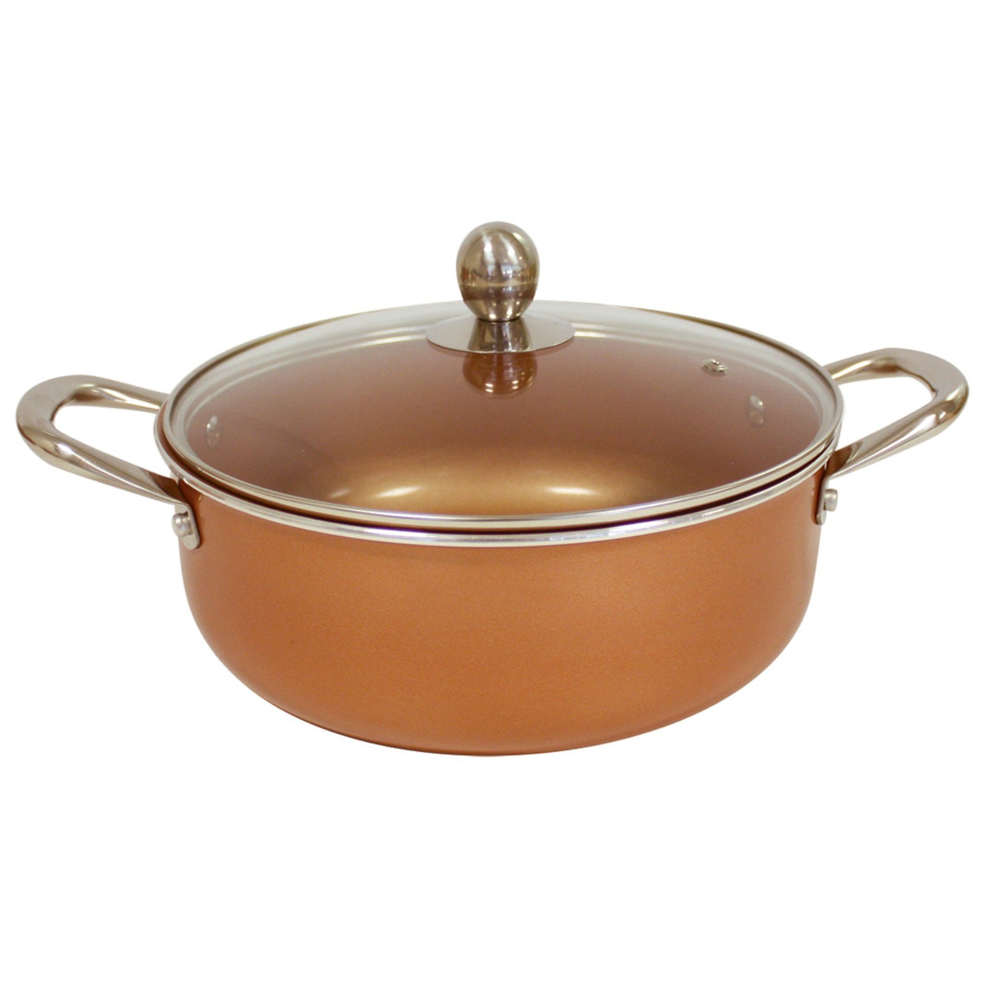 Starlyf Kochtopf Copper Pan Casserole, Aluminium, Kupfer (3 Varianten, 2-tlg., Im Set oder einzeln Ø 24 - 28 cm Topf mit Glasdeckel), Kupfer Keramik Topf mit Anthaftbeschichtung, backofenfest, Induktion