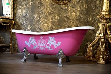 Casa Padrino Badewanne Luxus Badewanne Deluxe freistehend von Harald Glööckler Pink / Silber / Weiß 1695mm mit silberfarbenen Löwenfüssen